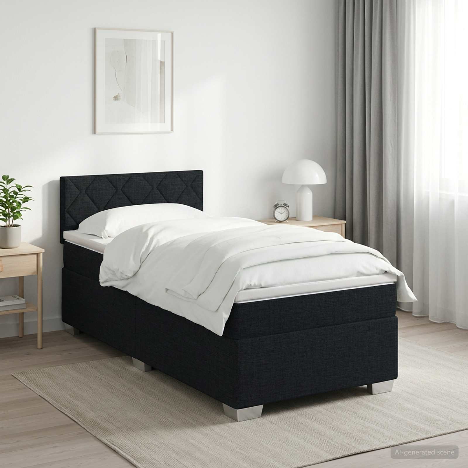 Lit boxspring avec matelas Noir 100 x 200 cm Tissu