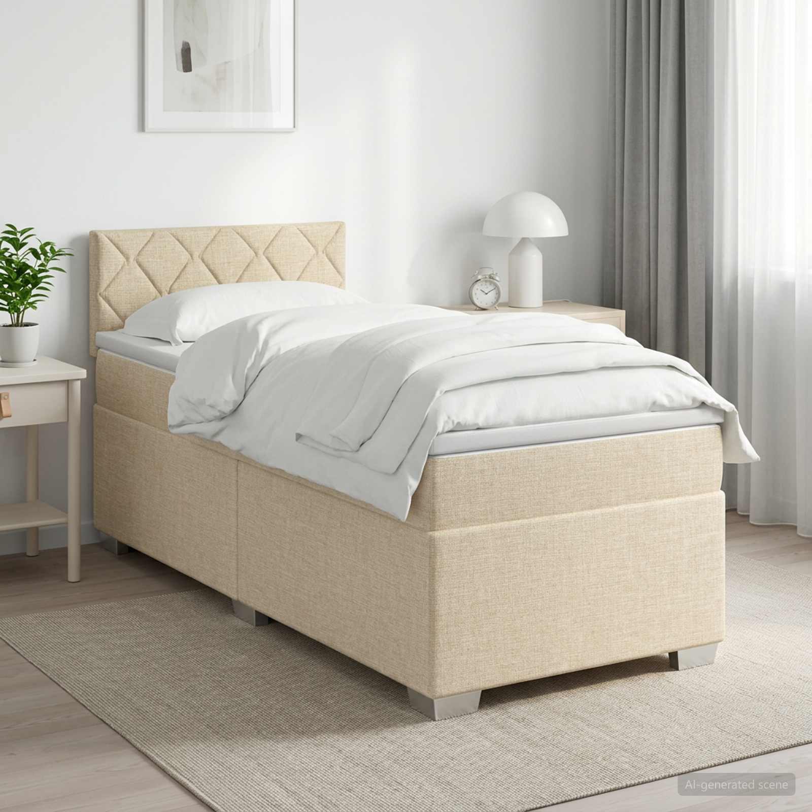 Lit boxspring avec matelas Crème 100 x 200 cm Tissu
