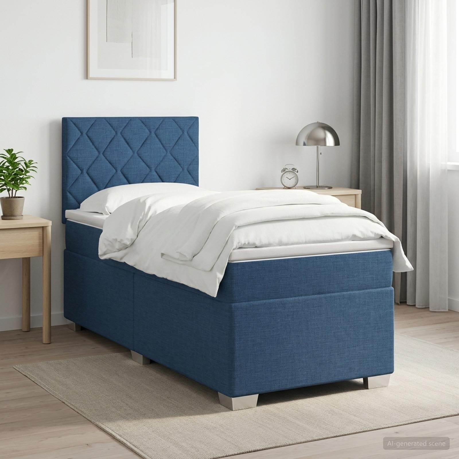 Lit boxspring avec matelas Bleu 100 x 200 cm Tissu