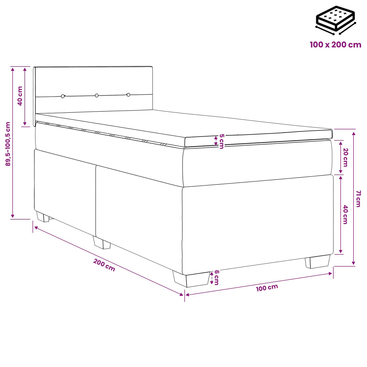 Lit boxspring avec matelas Marron foncé 100 x 200 cm Tissu