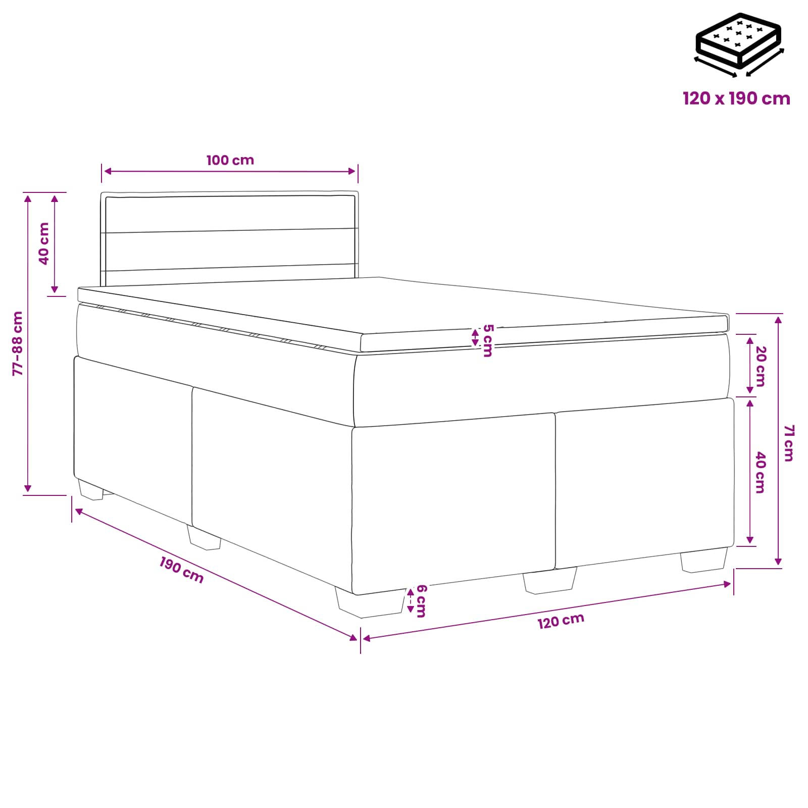 Lit boxspring avec matelas Crème 120 x 190 cm Tissu - XIOS