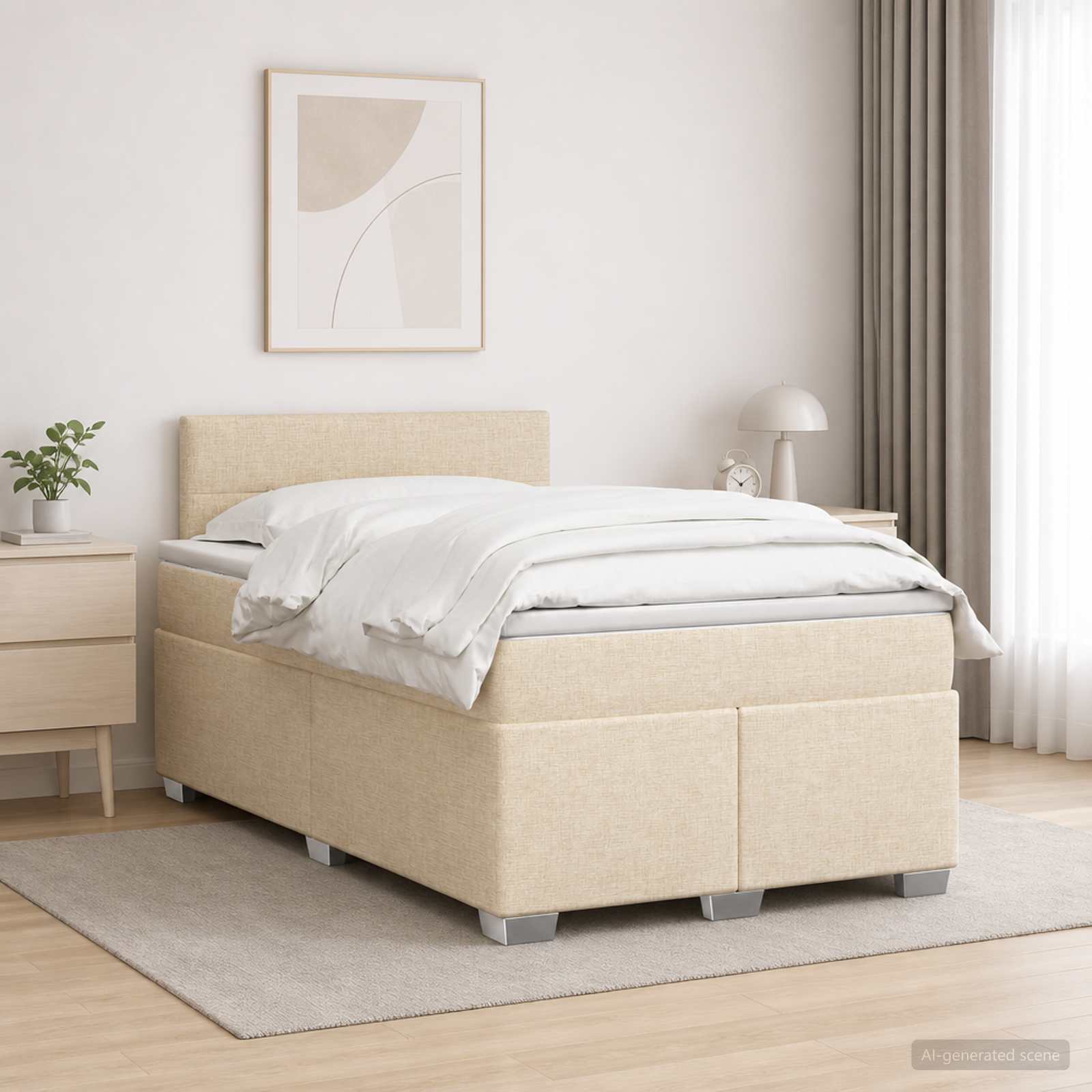 Lit boxspring avec matelas Crème 120 x 190 cm Tissu