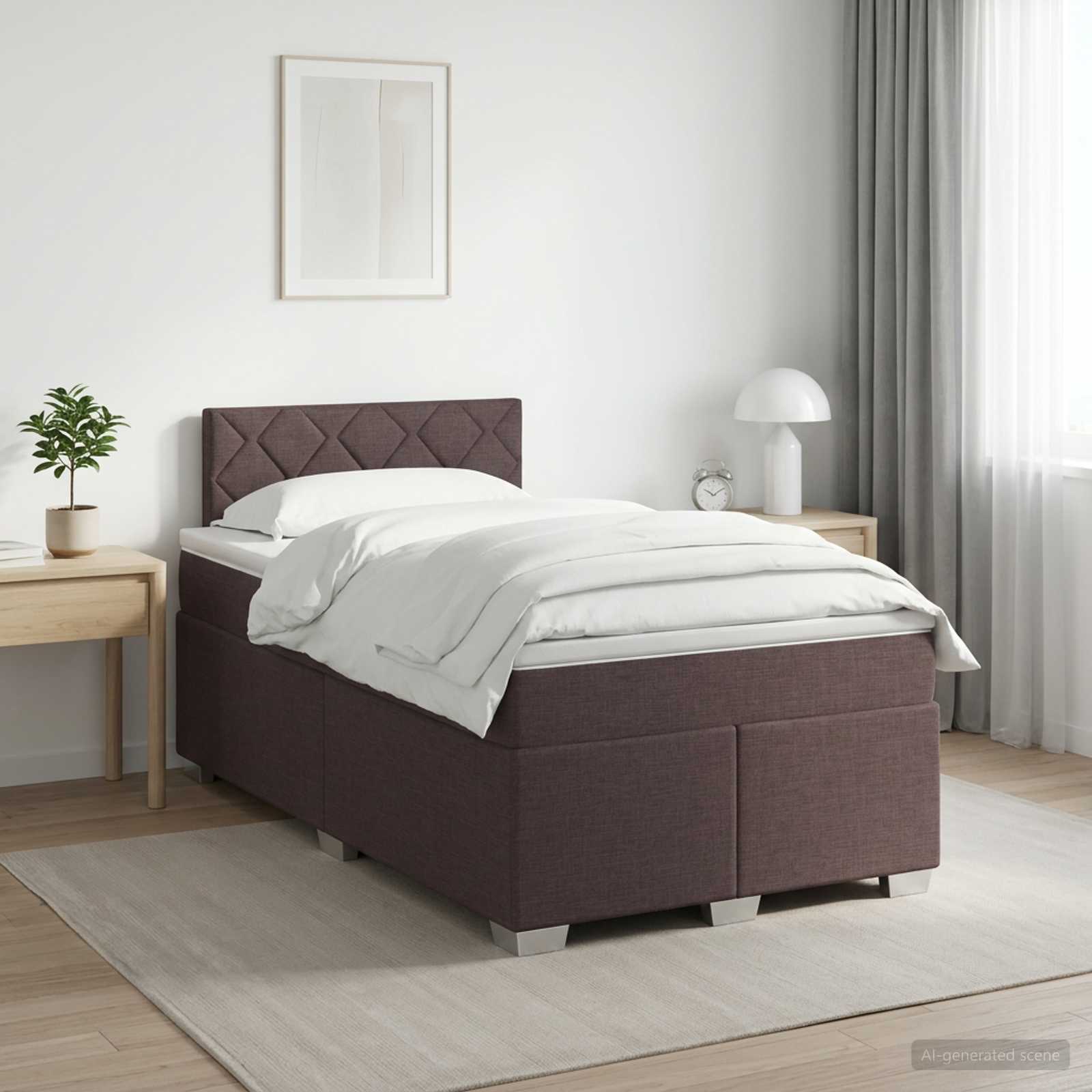 Lit boxspring avec matelas Marron foncé 120 x 200 cm Tissu