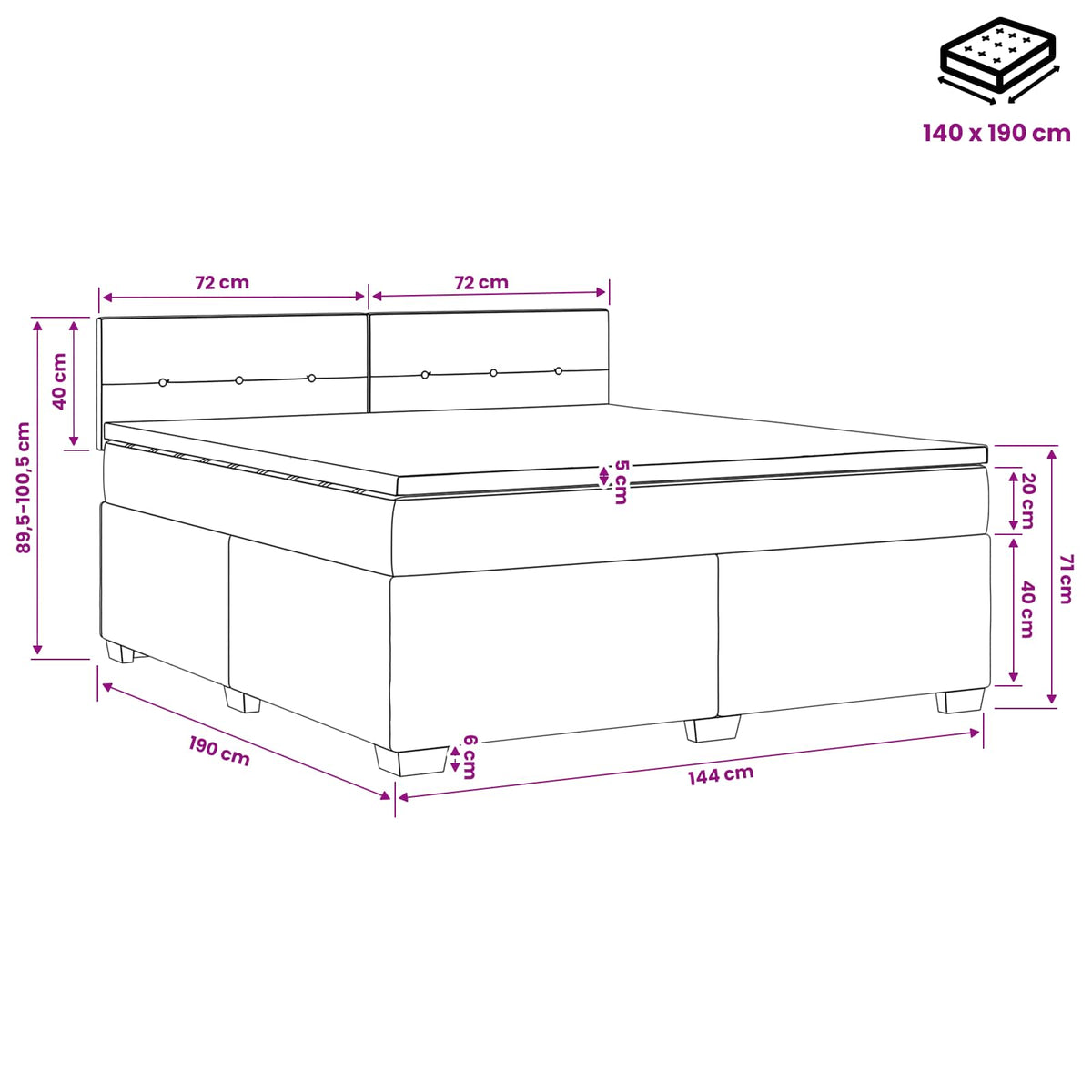 Lit boxspring avec matelas Marron foncé 140 x 190 cm Tissu