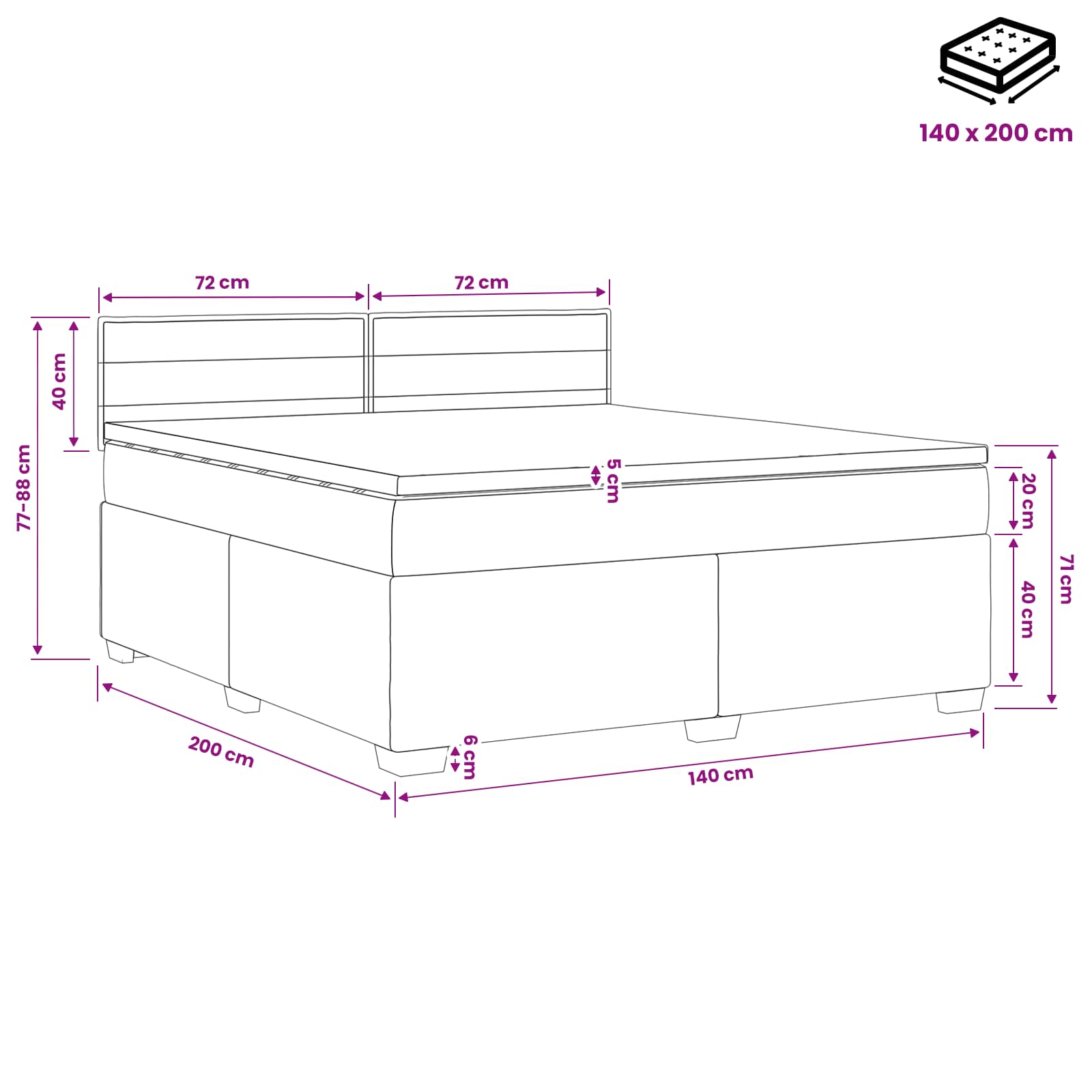 Lit boxspring avec matelas Gris clair 140 x 200 cm Tissu