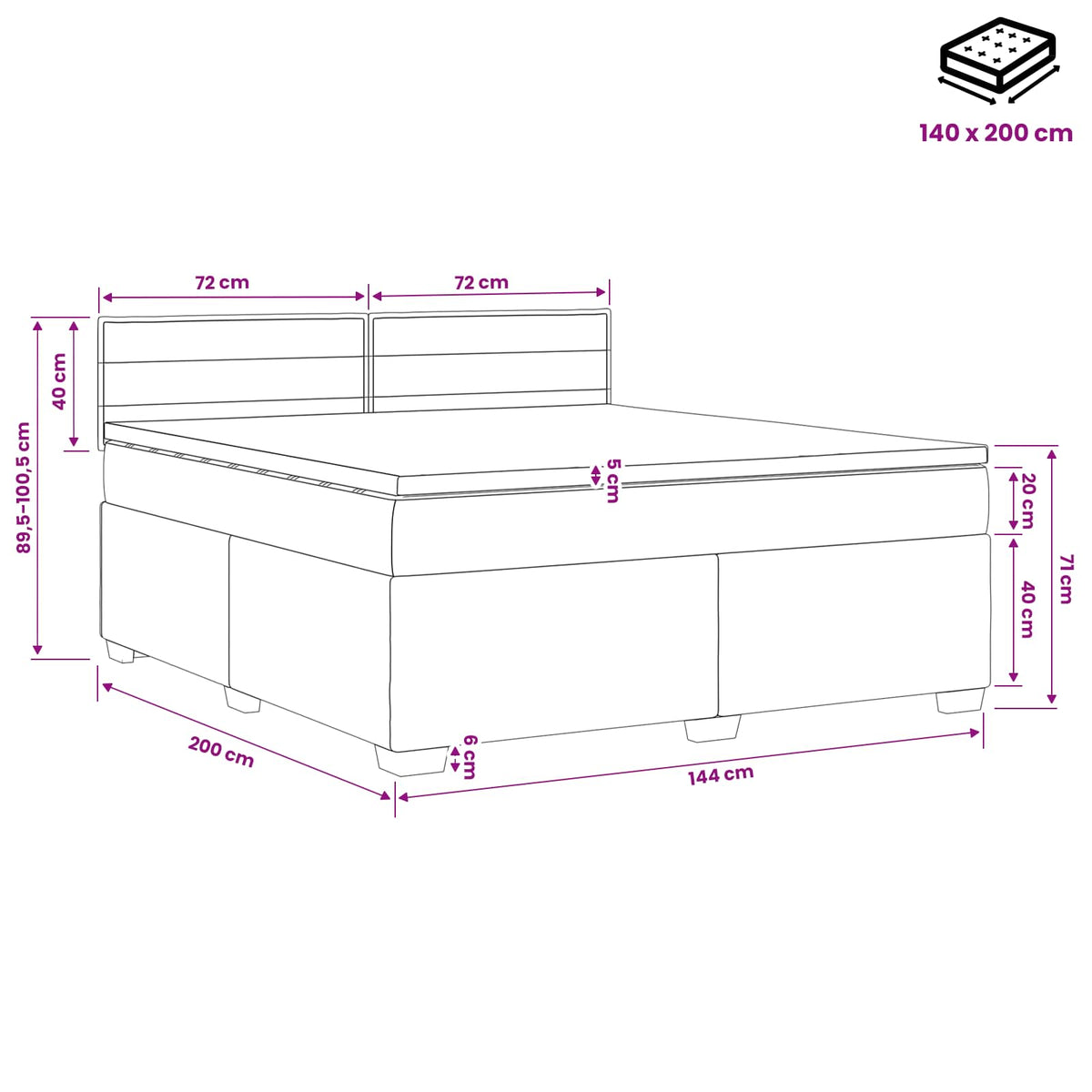 Lit boxspring avec matelas Bleu 140 x 200 cm Tissu