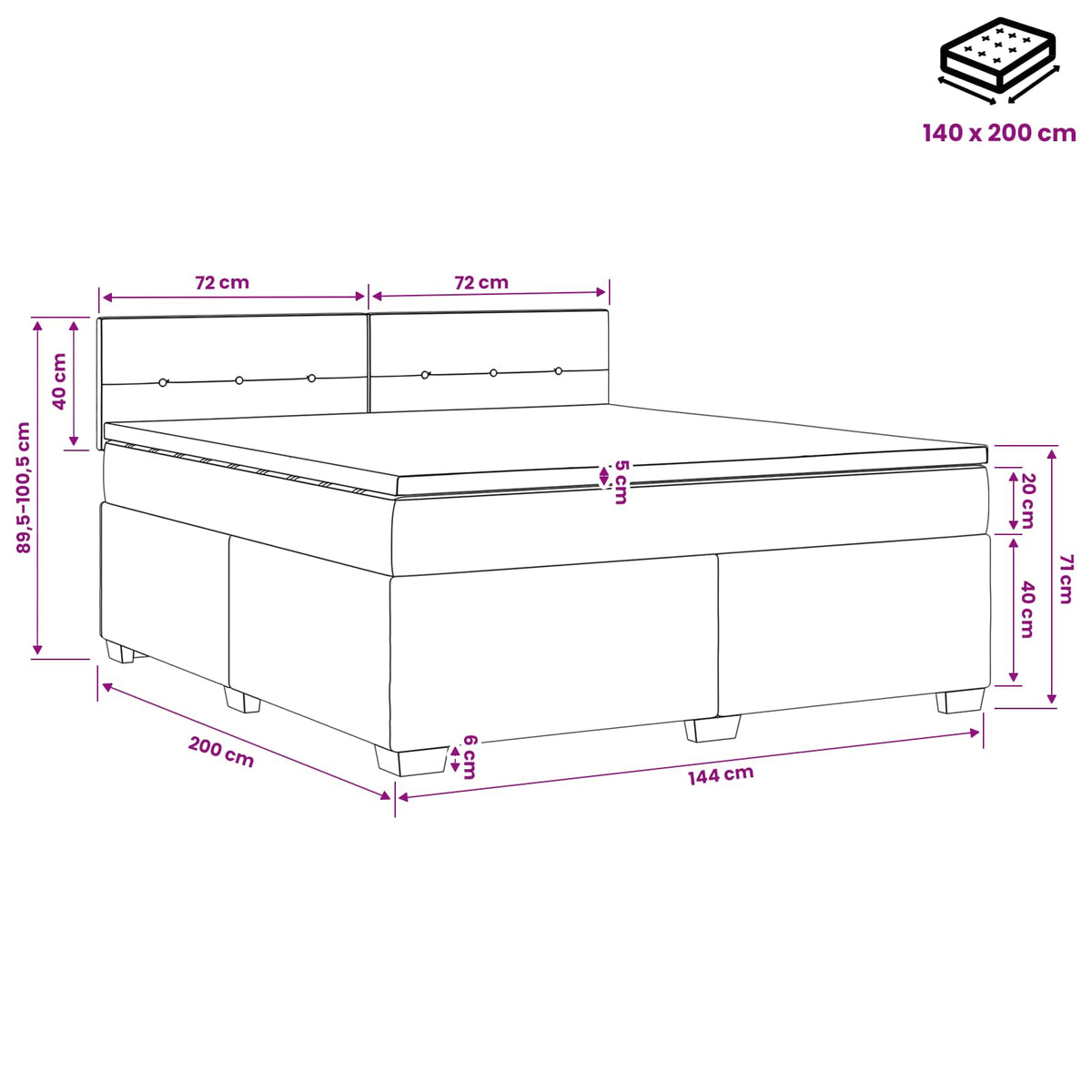 Lit boxspring avec matelas Bleu 140 x 200 cm Tissu
