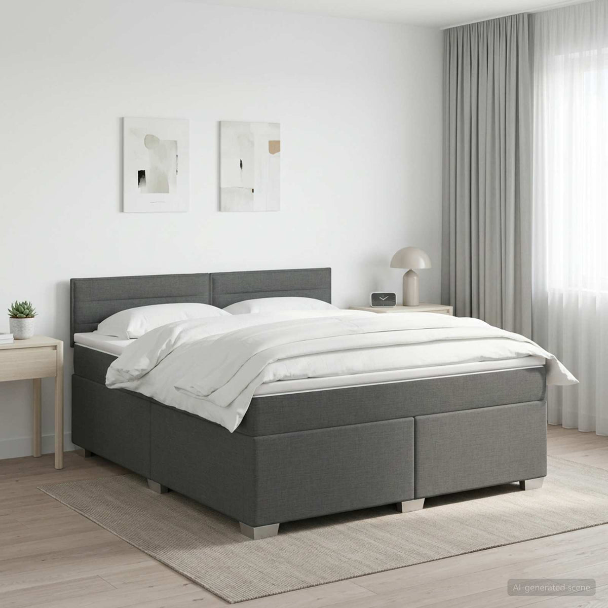 Lit boxspring avec matelas Gris foncé 160 x 200 cm Tissu