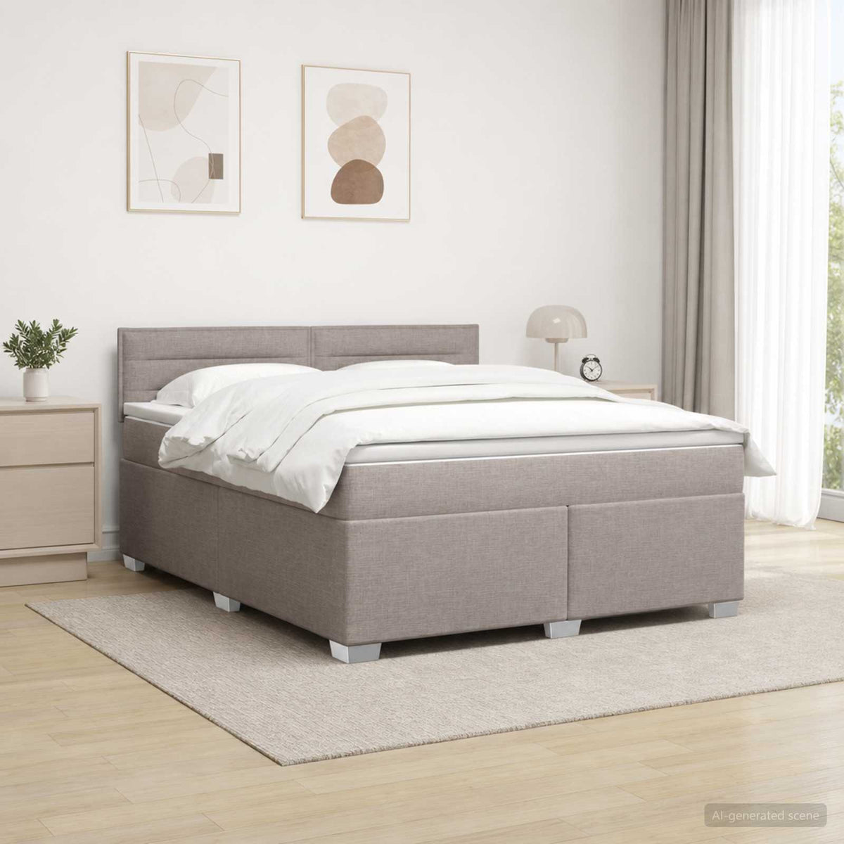 Lit boxspring avec matelas Taupe 140 x 190 cm Tissu