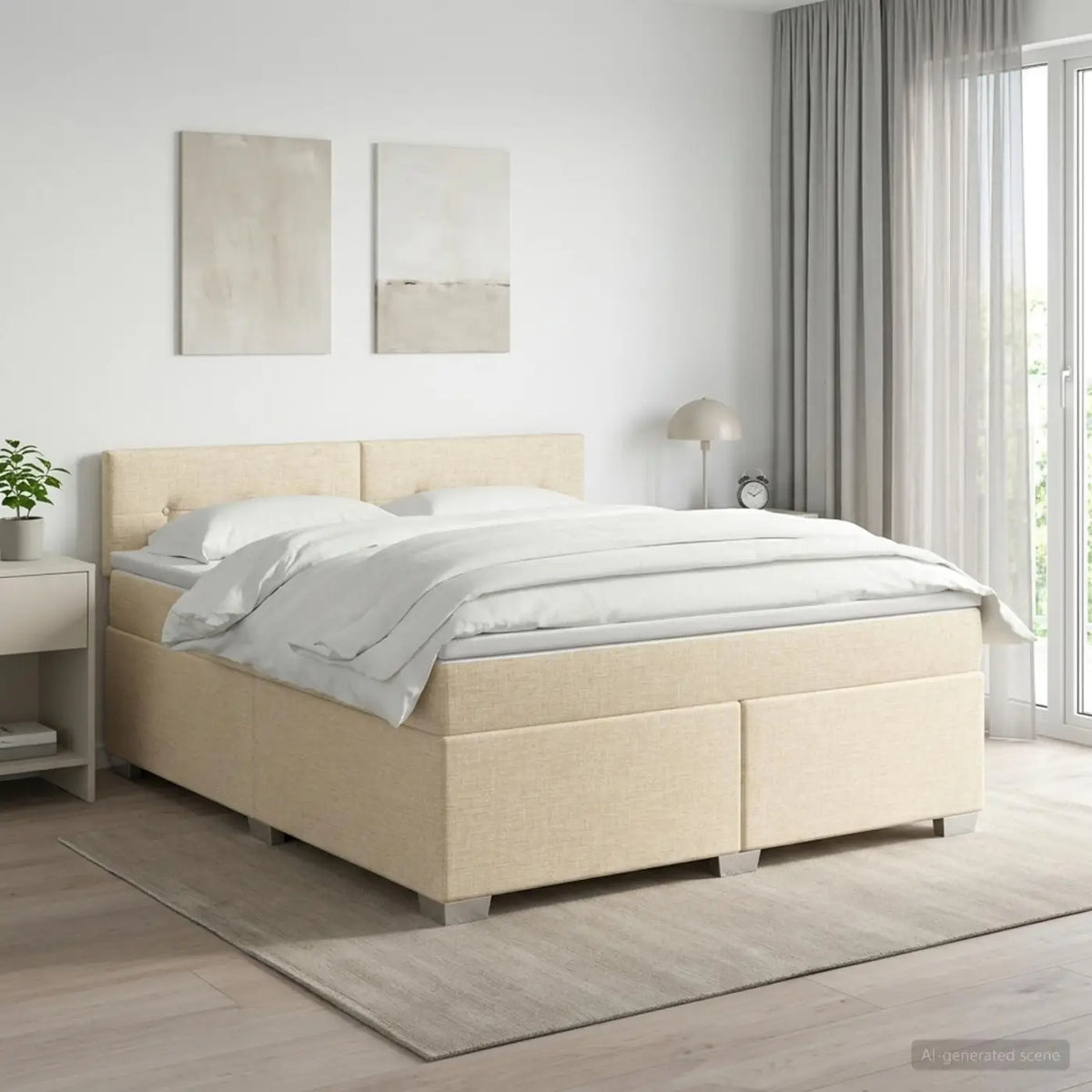 Lit boxspring avec matelas Crème 140 x 200 cm Tissu - XIOS