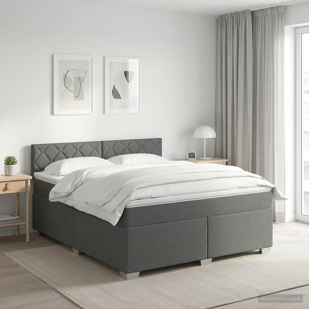 Lit boxspring avec matelas Gris foncé 140 x 200 cm Tissu