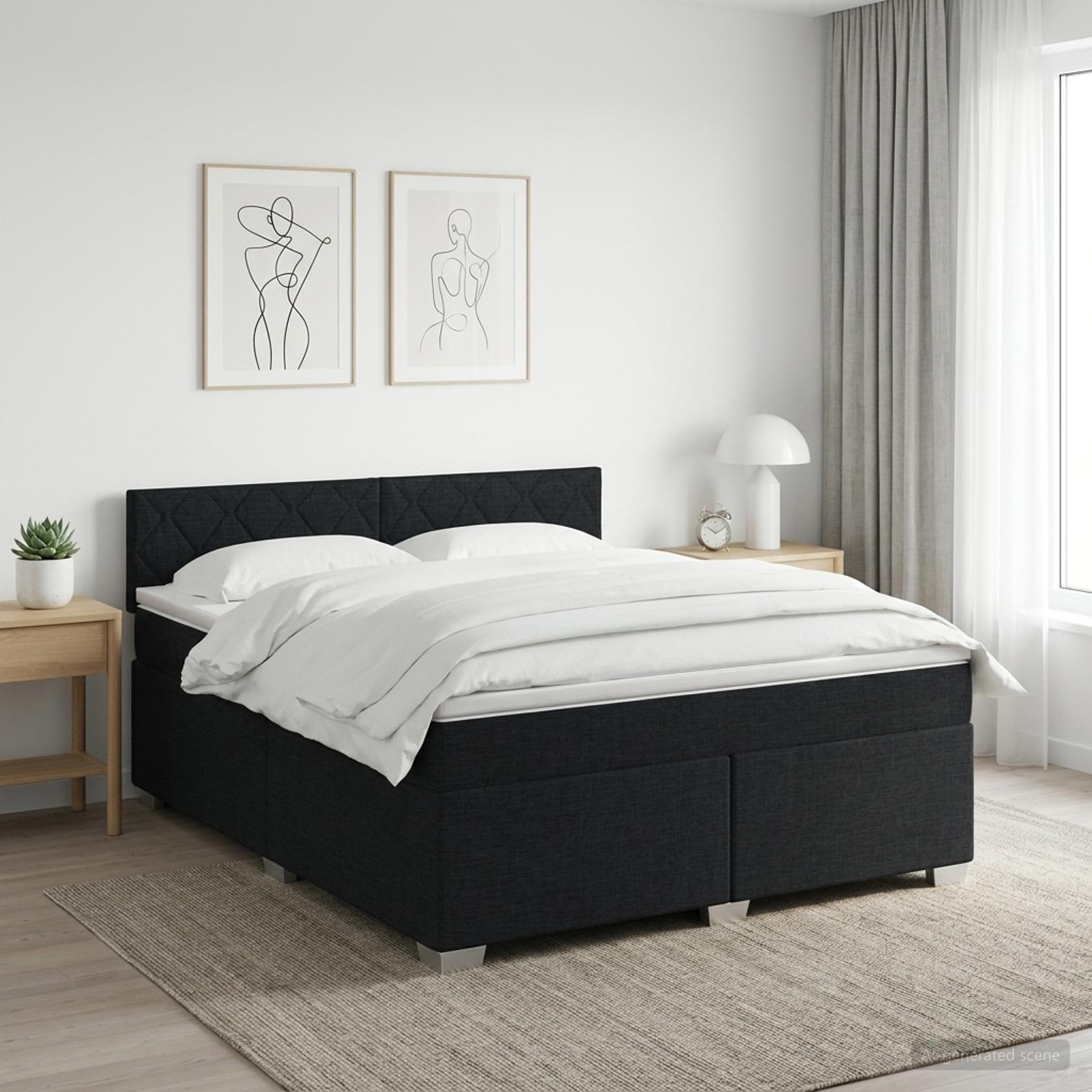 Lit boxspring avec matelas Noir 140 x 190 cm Tissu