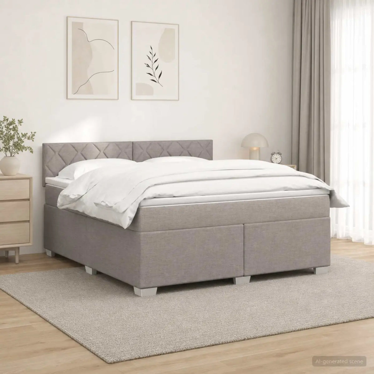 Lit boxspring avec matelas Taupe 160 x 200 cm Tissu - XIOS