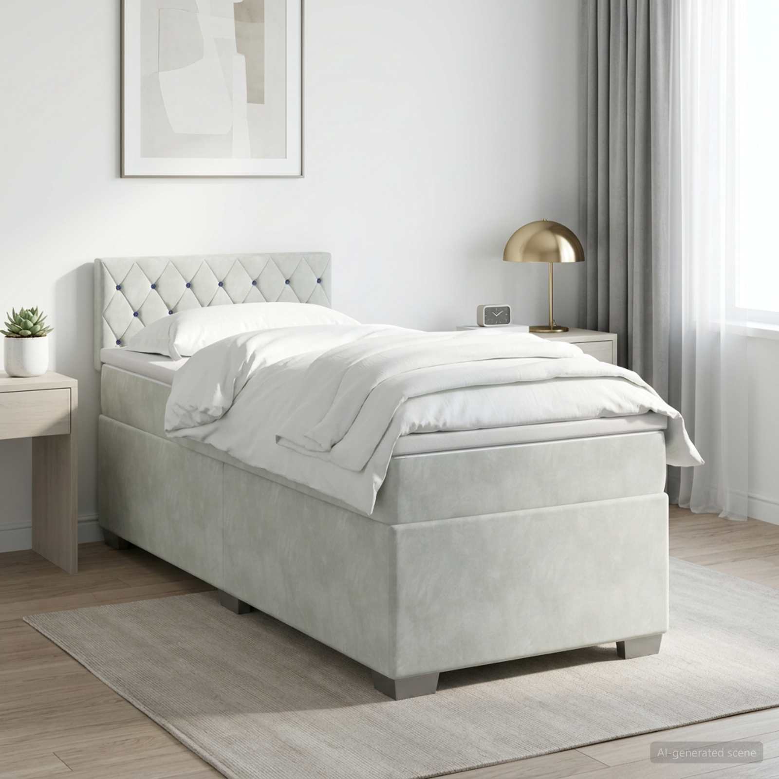 Lit boxspring avec matelas Gris clair 90 x 190 cm Velours