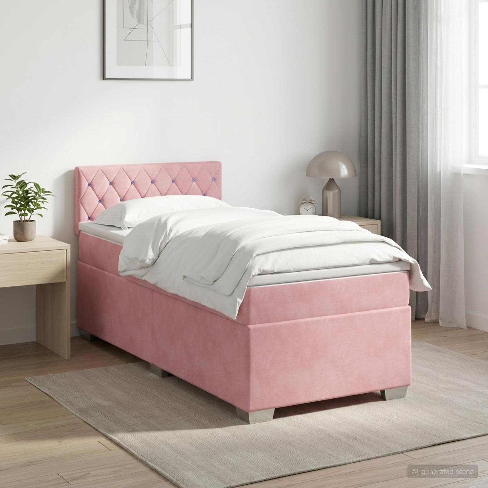 Lit boxspring avec matelas Rose 80 x 200 cm Velours