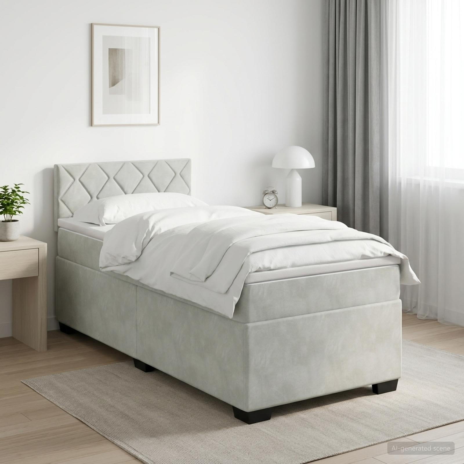 Lit boxspring avec matelas Gris clair 90 x 190 cm Velours