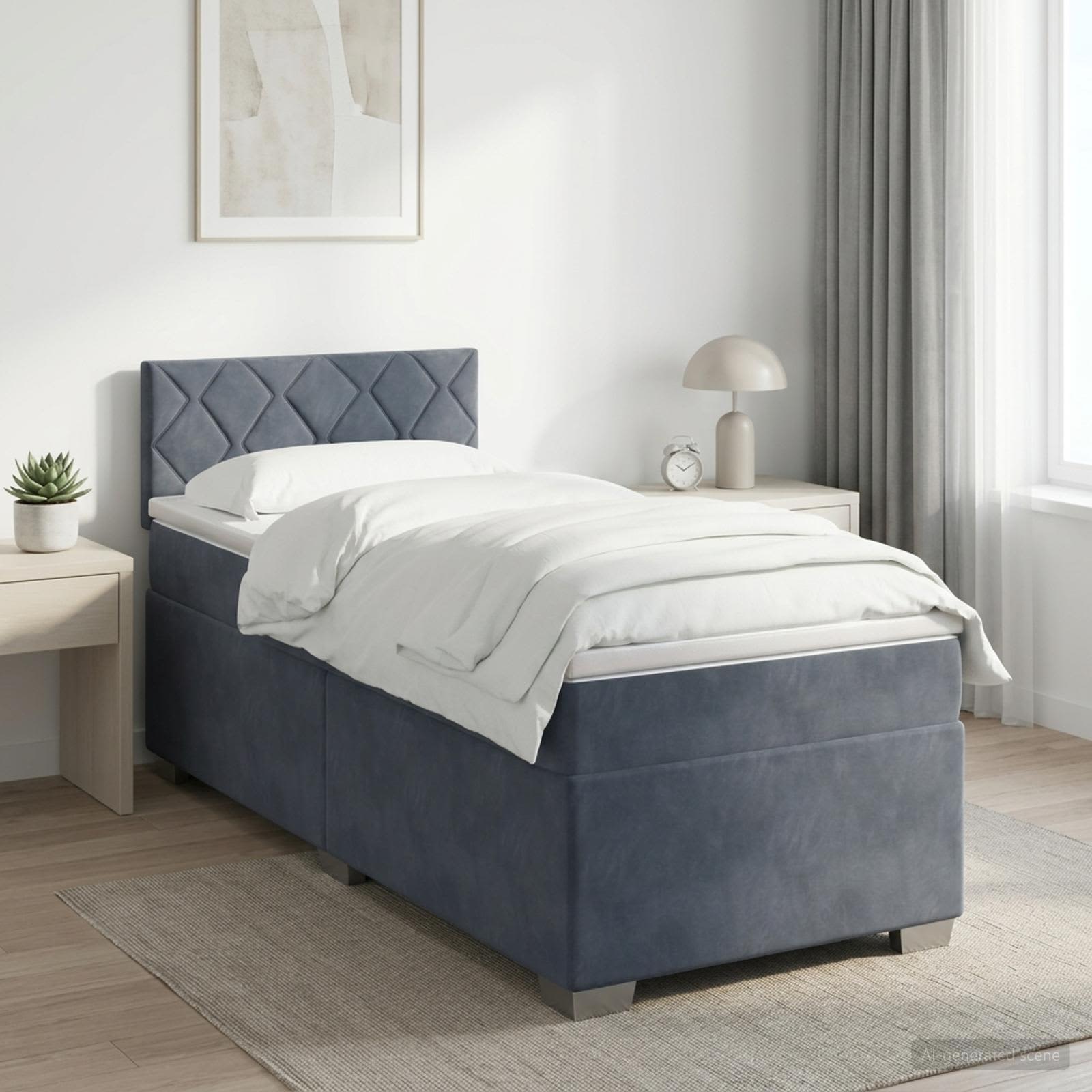 Lit boxspring avec matelas Gris foncé 100 x 200 cm Velours