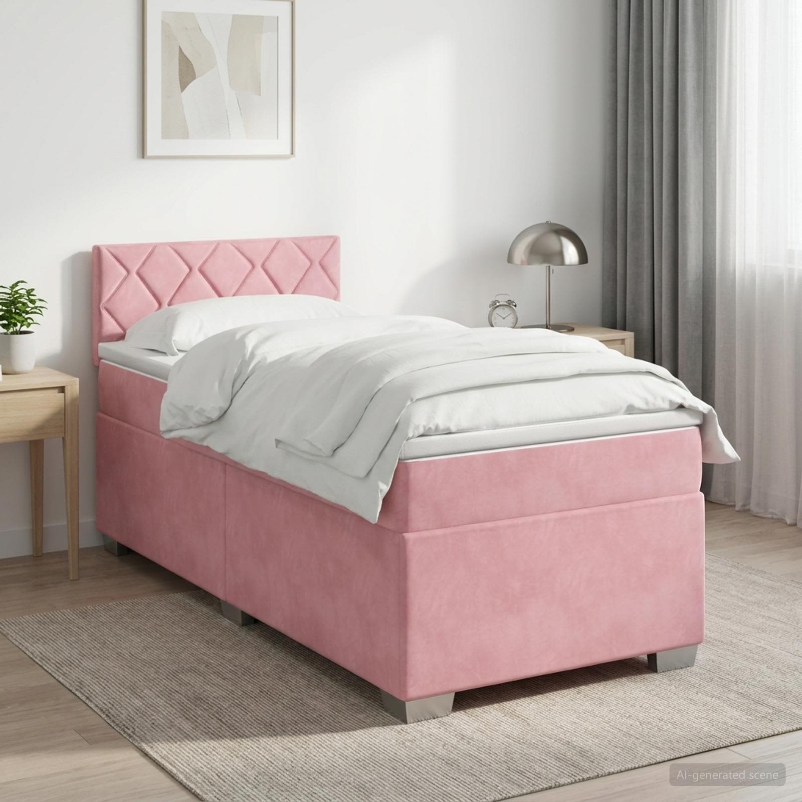 Lit boxspring avec matelas Rose 100 x 200 cm Velours