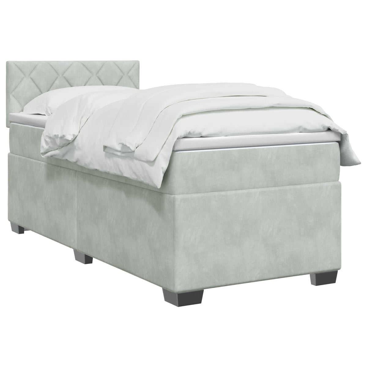 Lit boxspring avec matelas Gris clair 90 x 190 cm Velours