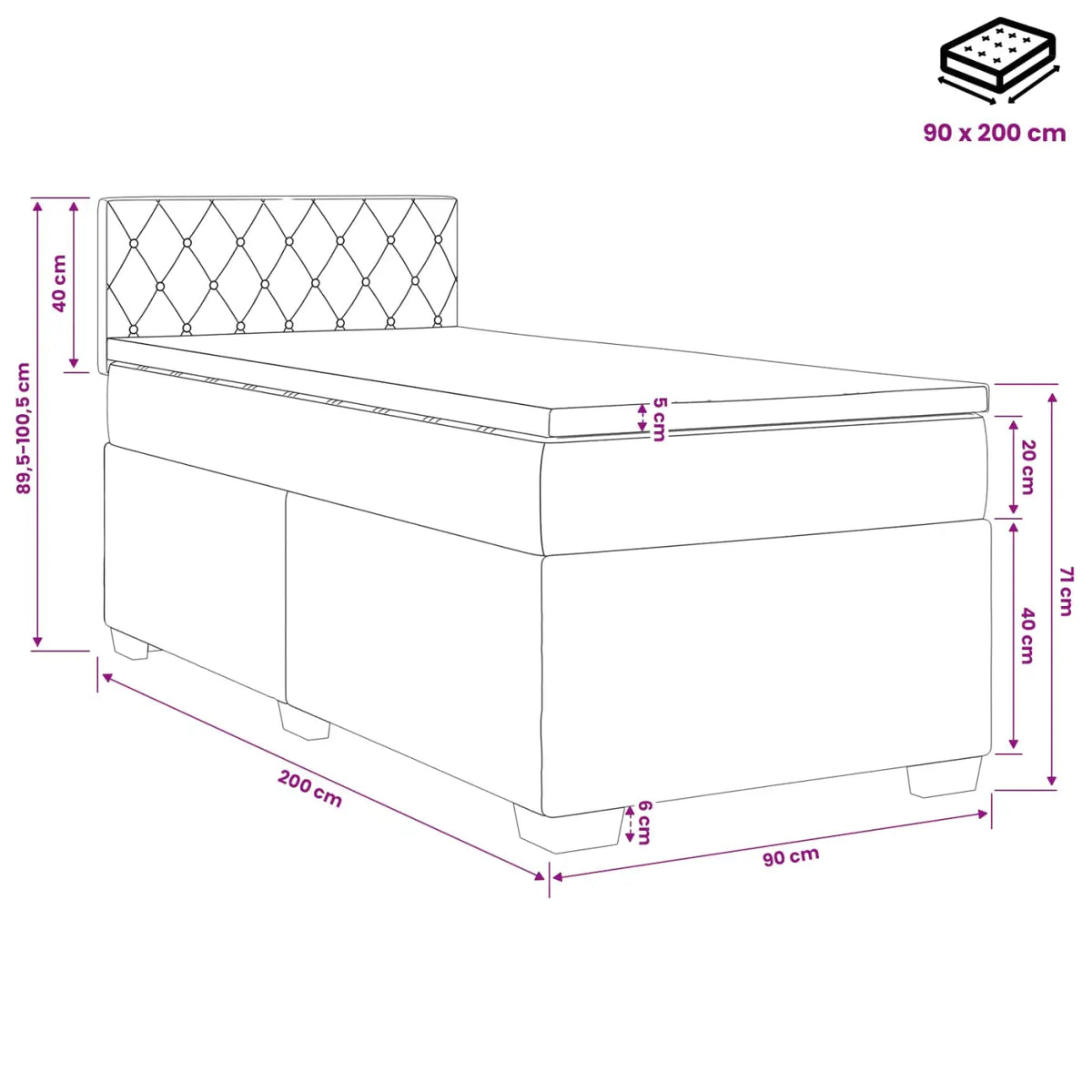 Lit boxspring avec matelas Vert foncé 90 x 200 cm Velours - XIOS