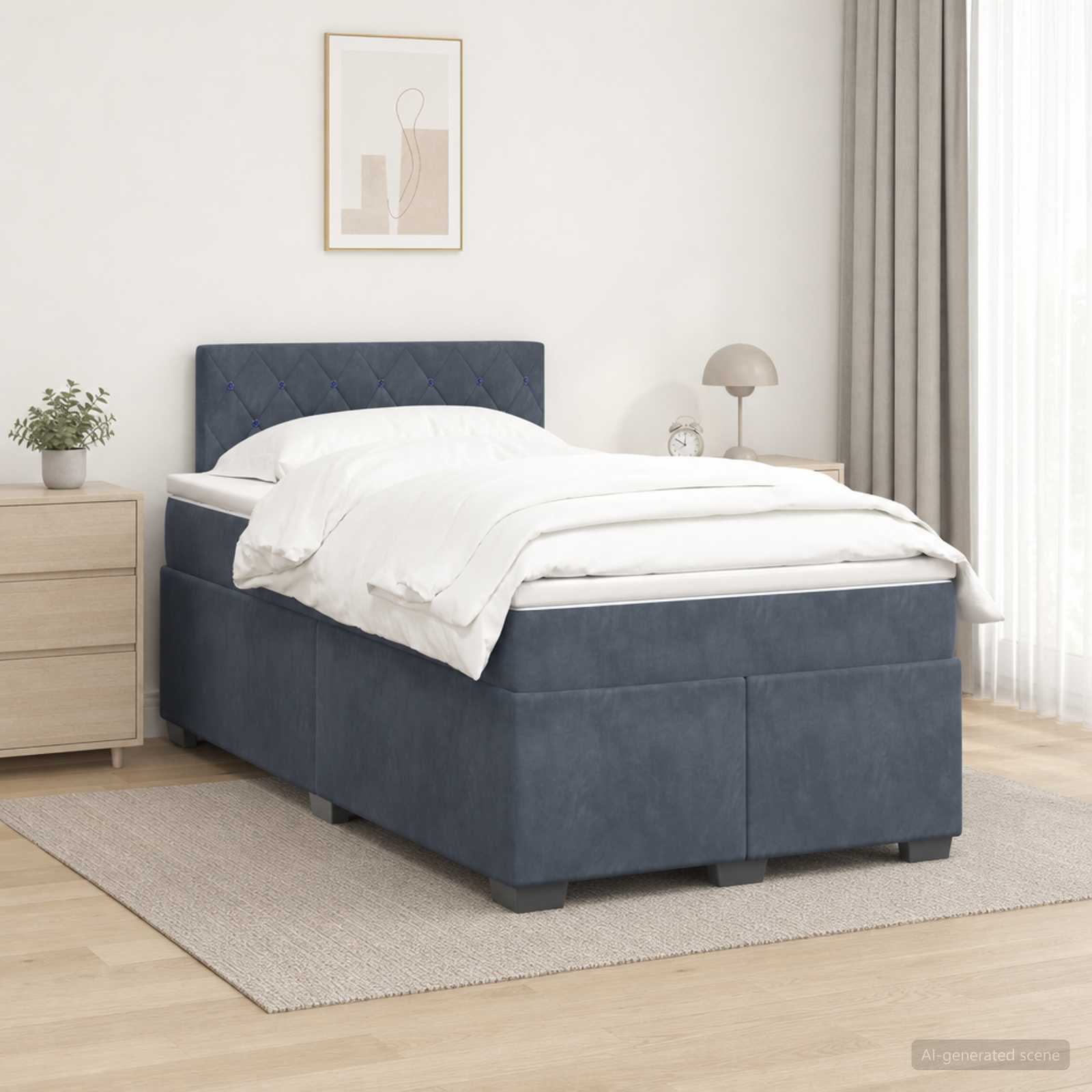 Lit boxspring avec matelas Gris foncé 120 x 190 cm Velours