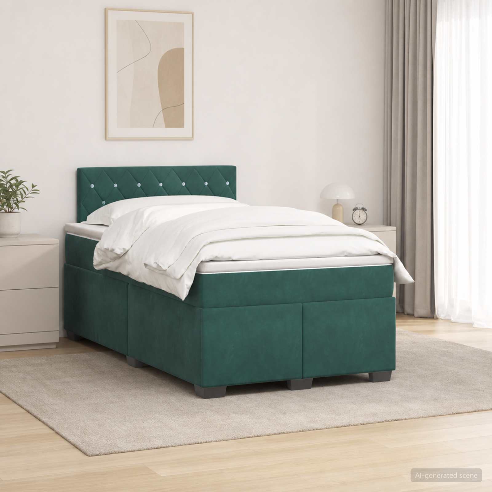 Lit boxspring avec matelas Vert foncé 120 x 200 cm Velours