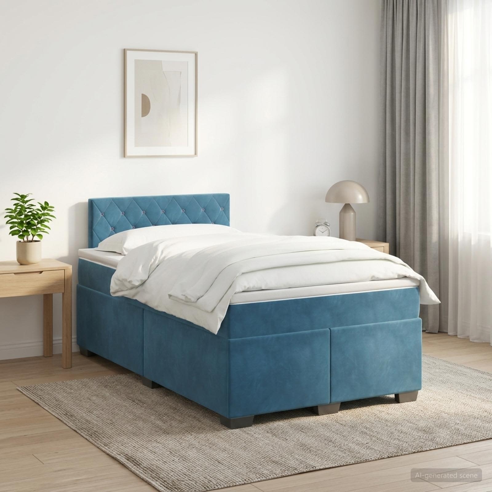 Lit boxspring avec matelas Bleu foncé 120 x 200 cm Velours