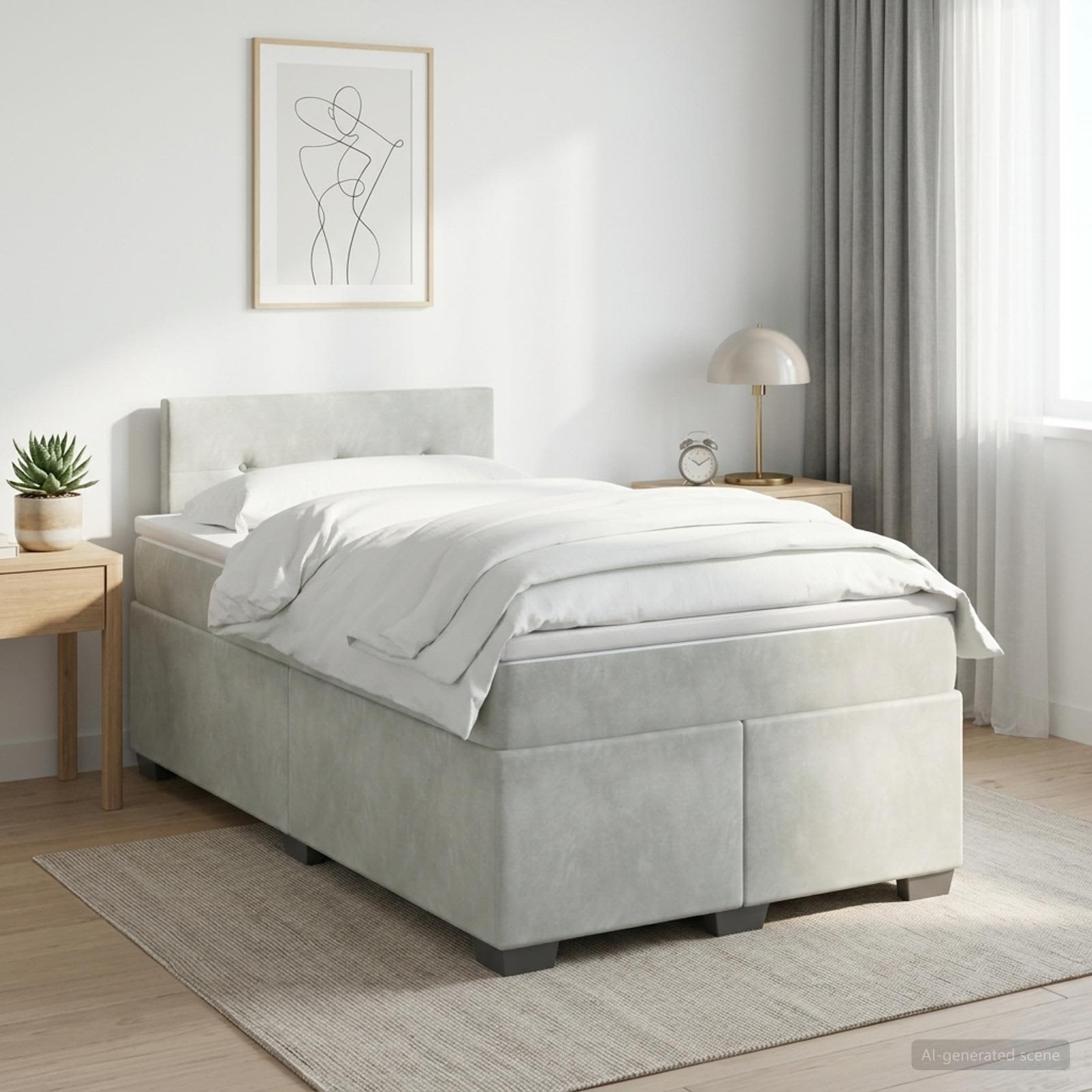 Lit boxspring avec matelas Gris clair 120 x 190 cm Velours