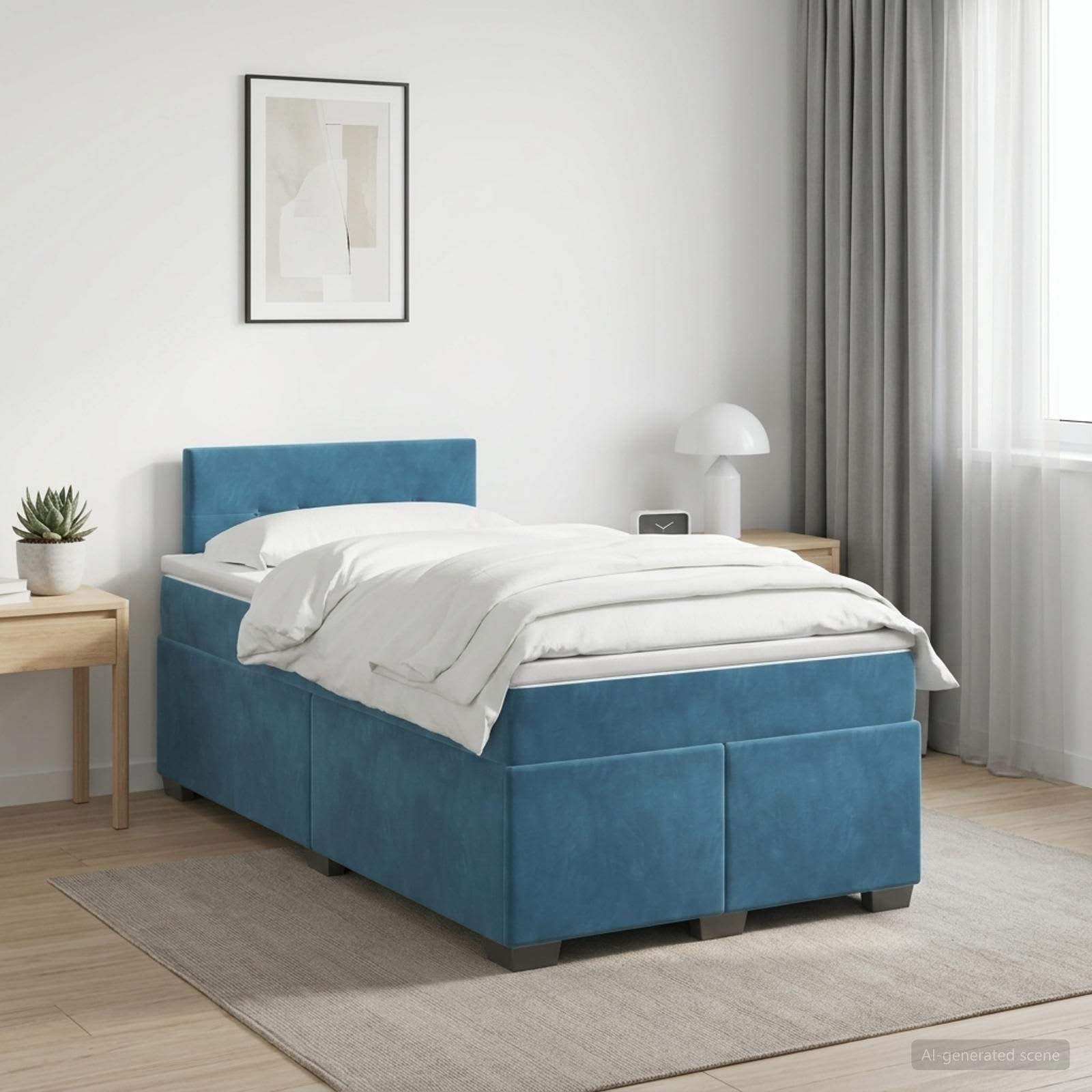 Lit boxspring avec matelas Bleu foncé 120 x 200 cm Velours