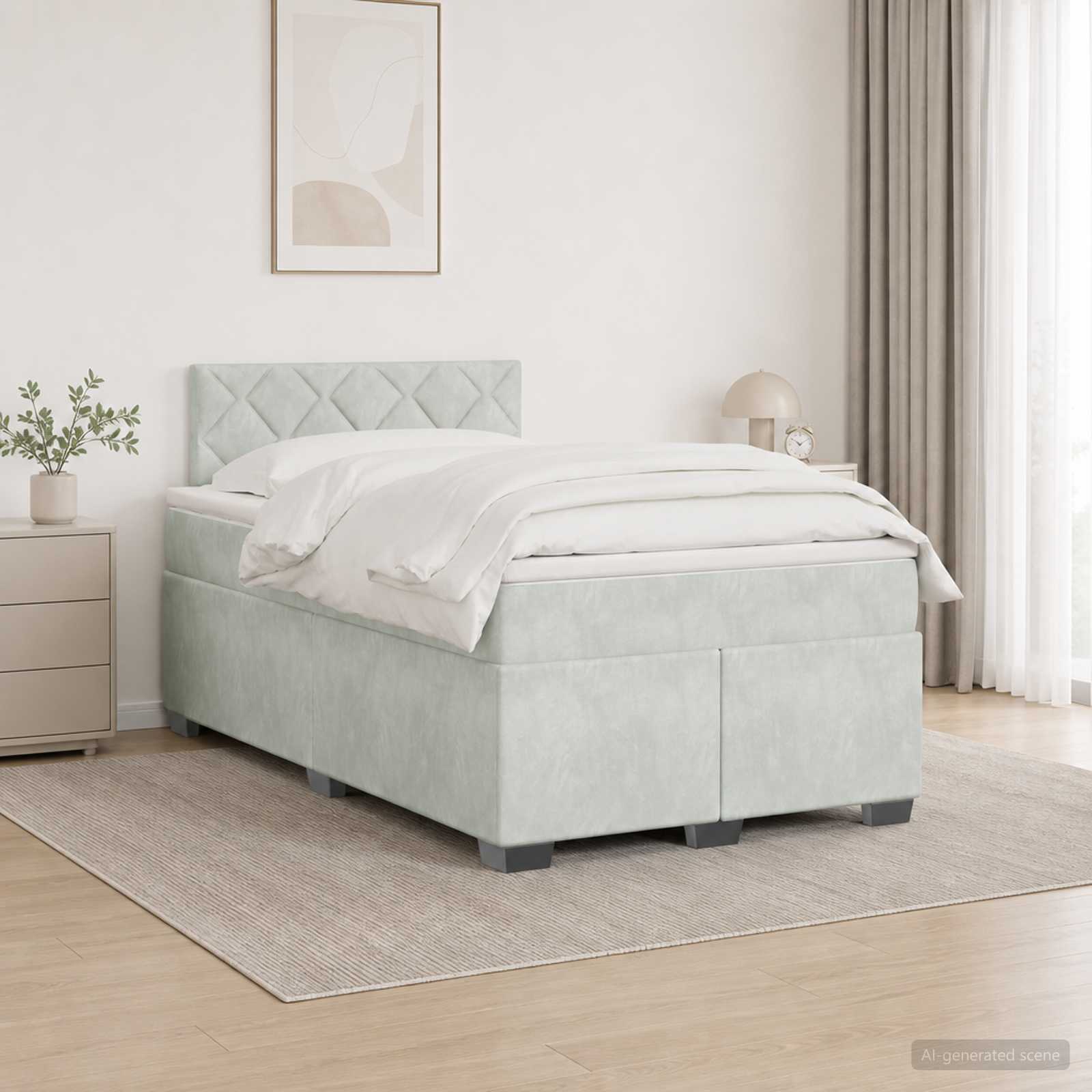 Lit boxspring avec matelas Gris clair 120 x 190 cm Velours
