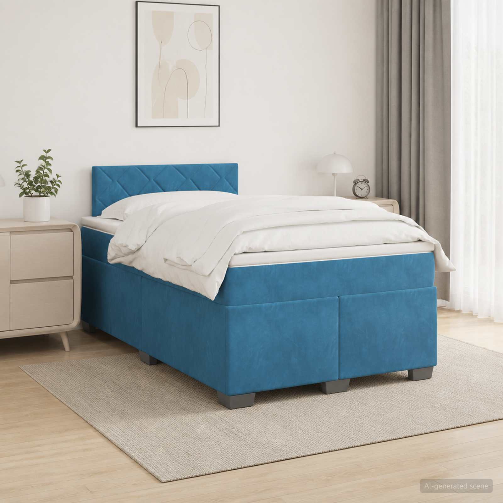 Lit boxspring avec matelas Bleu foncé 120 x 200 cm Velours