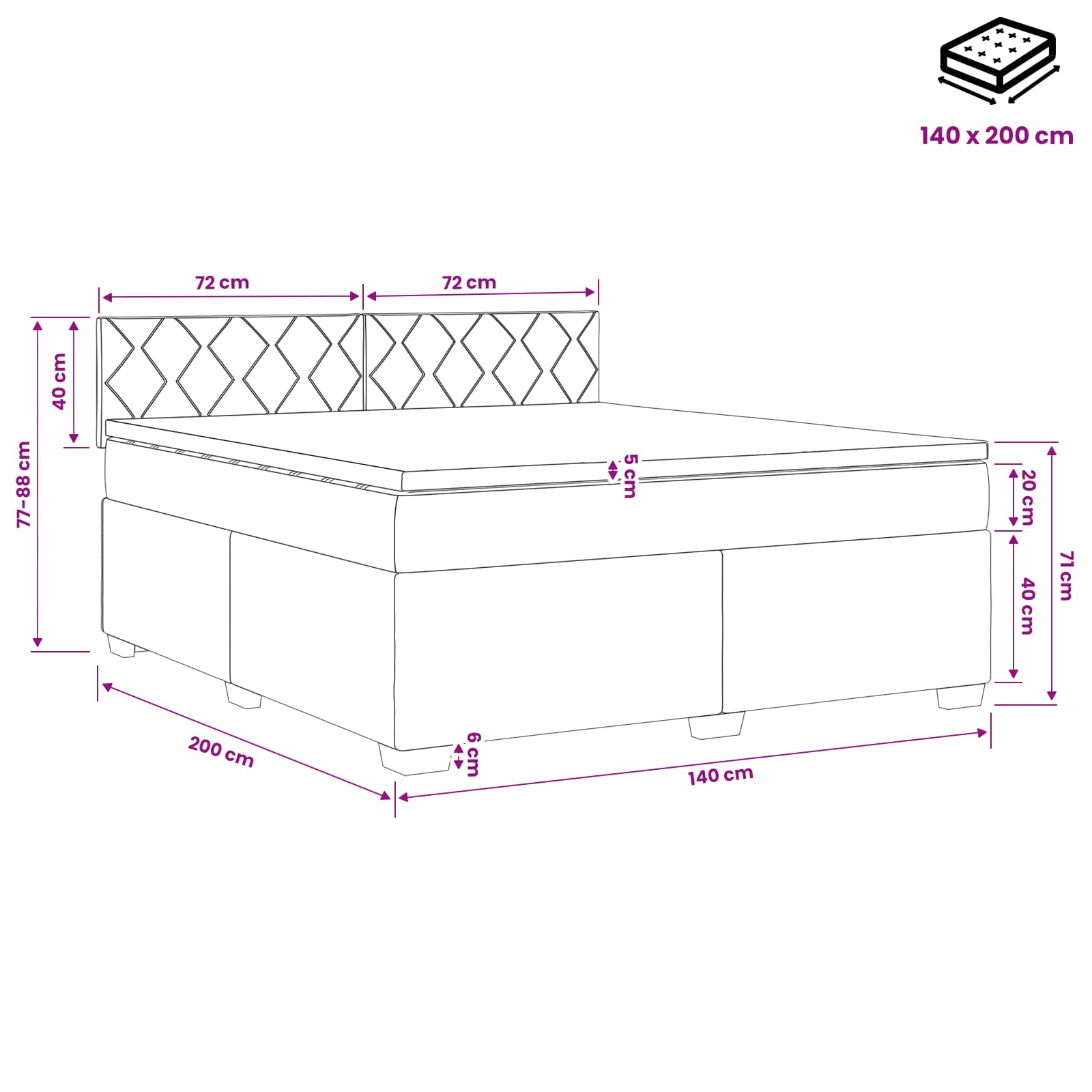 Lit boxspring avec matelas Bleu foncé 140 x 200 cm Velours