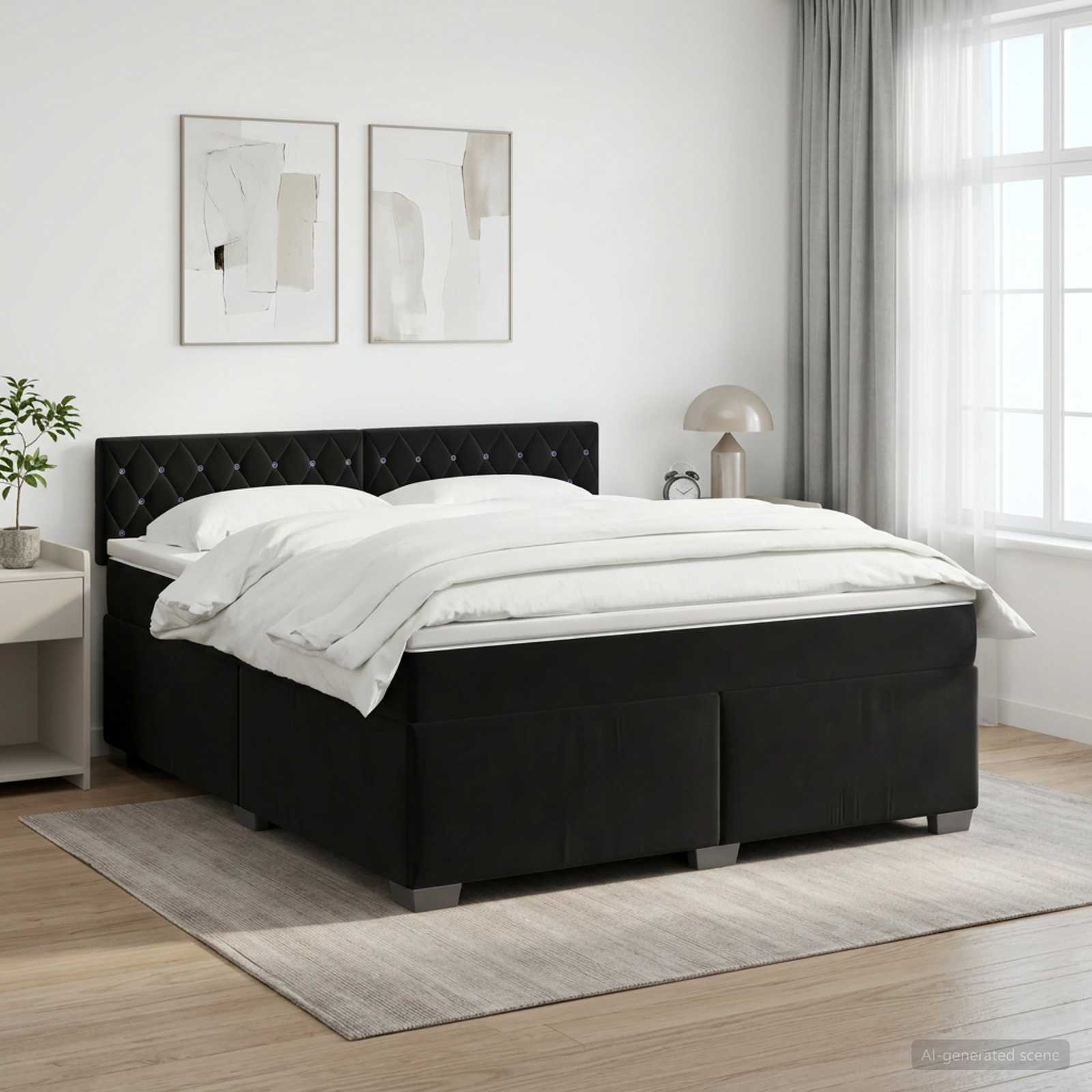 Lit boxspring avec matelas Noir 140 x 190 cm Velours