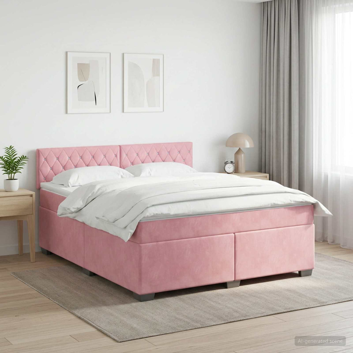 Lit boxspring avec matelas Rose 140 x 200 cm Velours