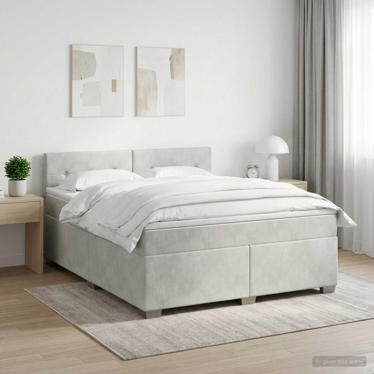 Lit boxspring avec matelas Gris clair 160 x 200 cm Velours
