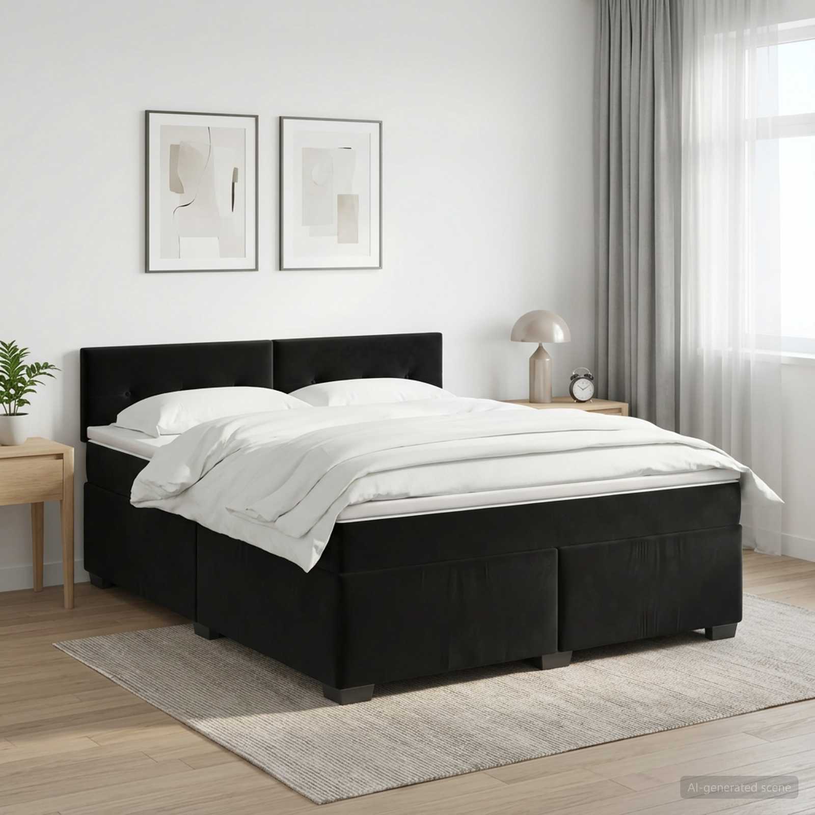 Lit boxspring avec matelas Noir 140 x 200 cm Velours - XIOS