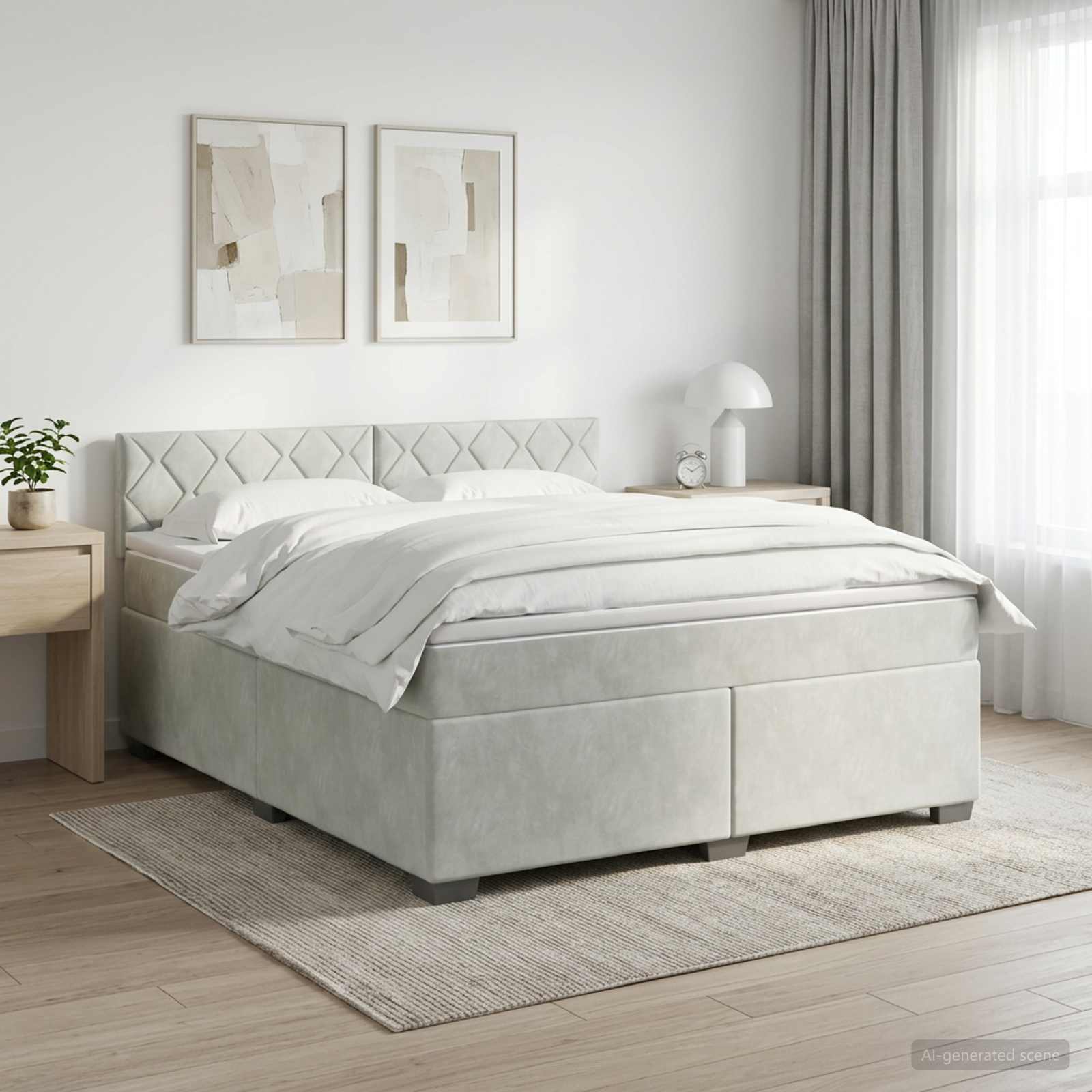 Lit boxspring avec matelas Gris clair 140 x 190 cm Velours