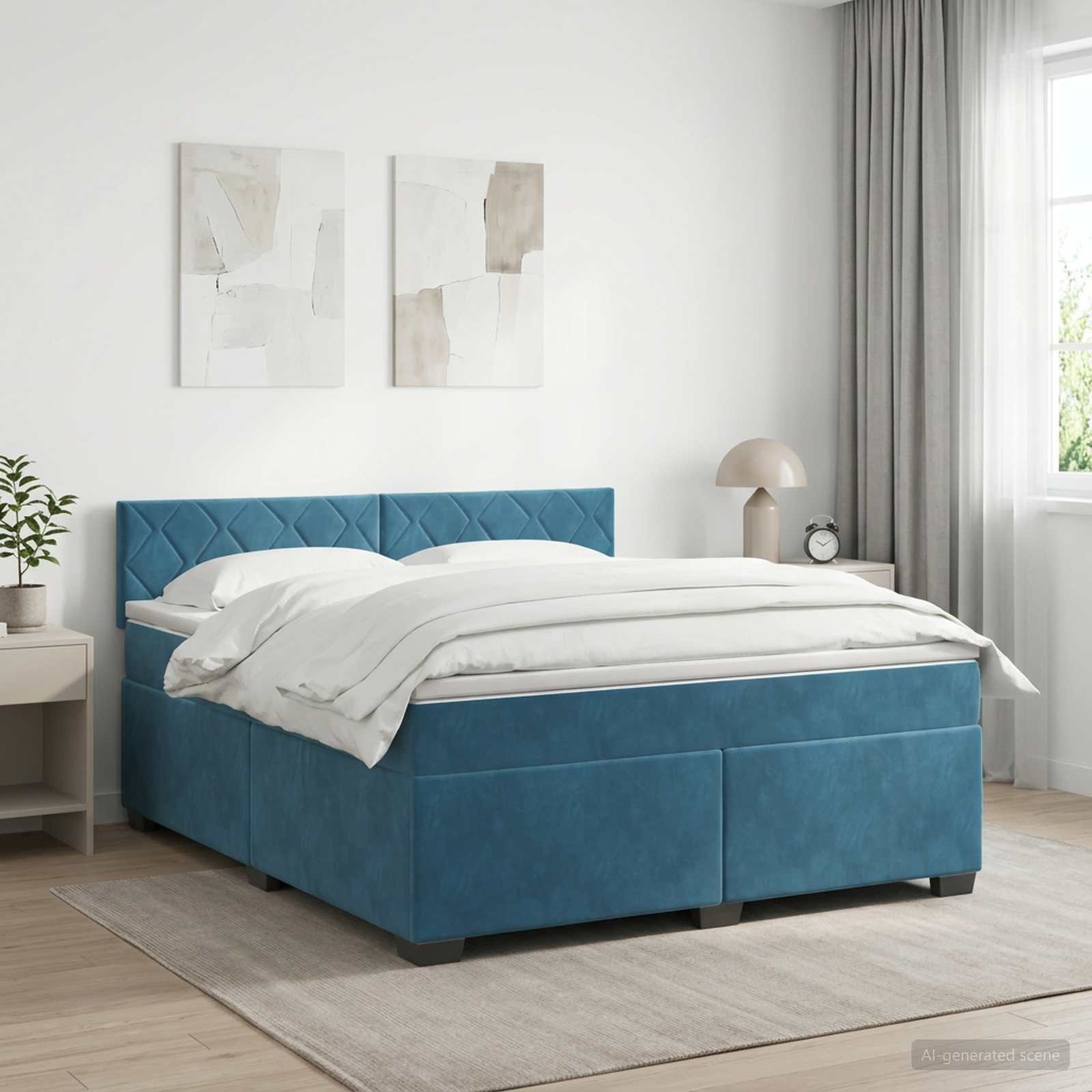 Lit boxspring avec matelas Bleu foncé 140 x 190 cm Velours
