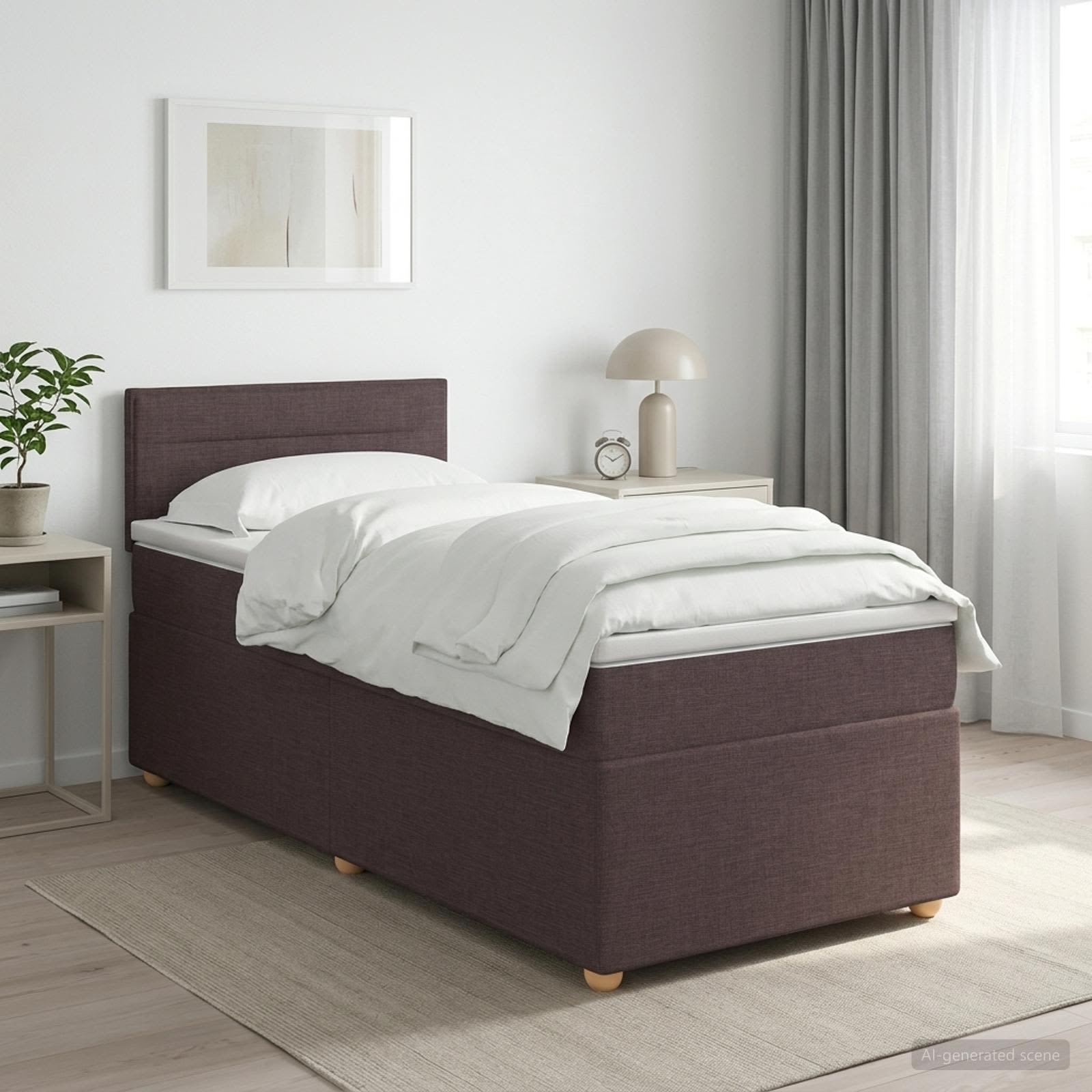 Lit boxspring avec matelas Marron foncé 90 x 200 cm Tissu - XIOS
