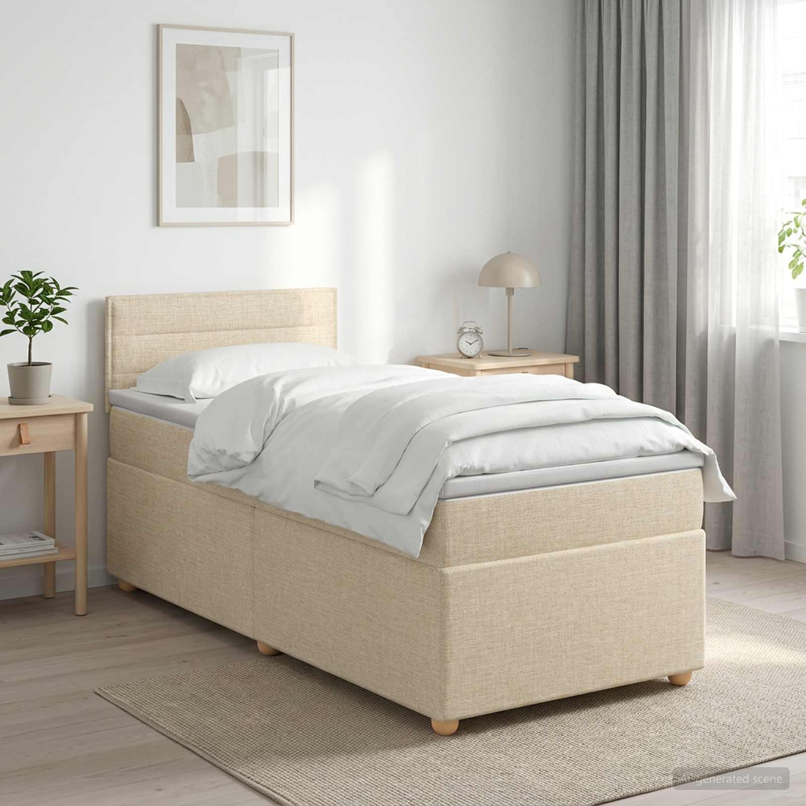 Lit boxspring avec matelas Crème 80 x 200 cm Tissu