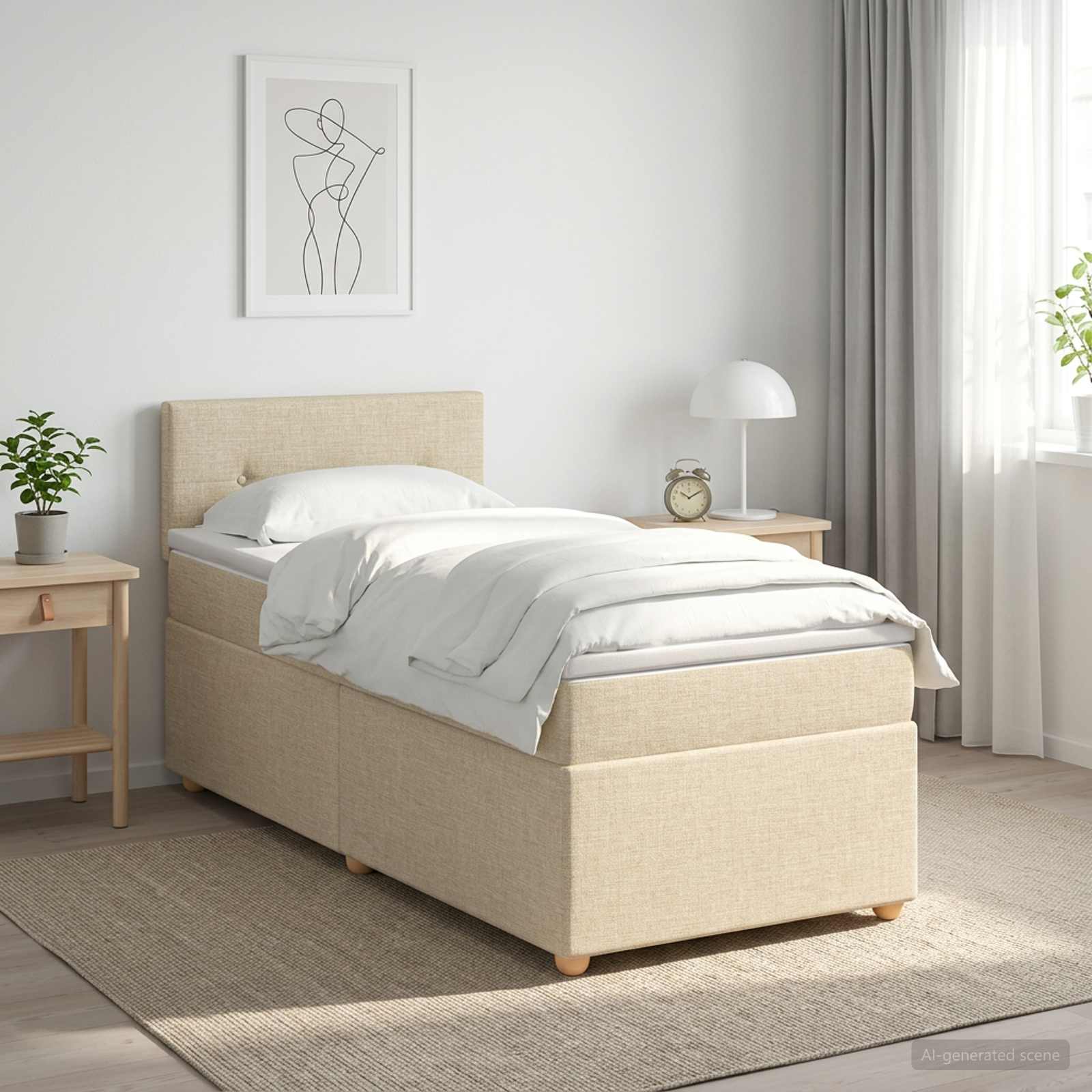 Lit boxspring avec matelas Crème 100 x 200 cm Tissu