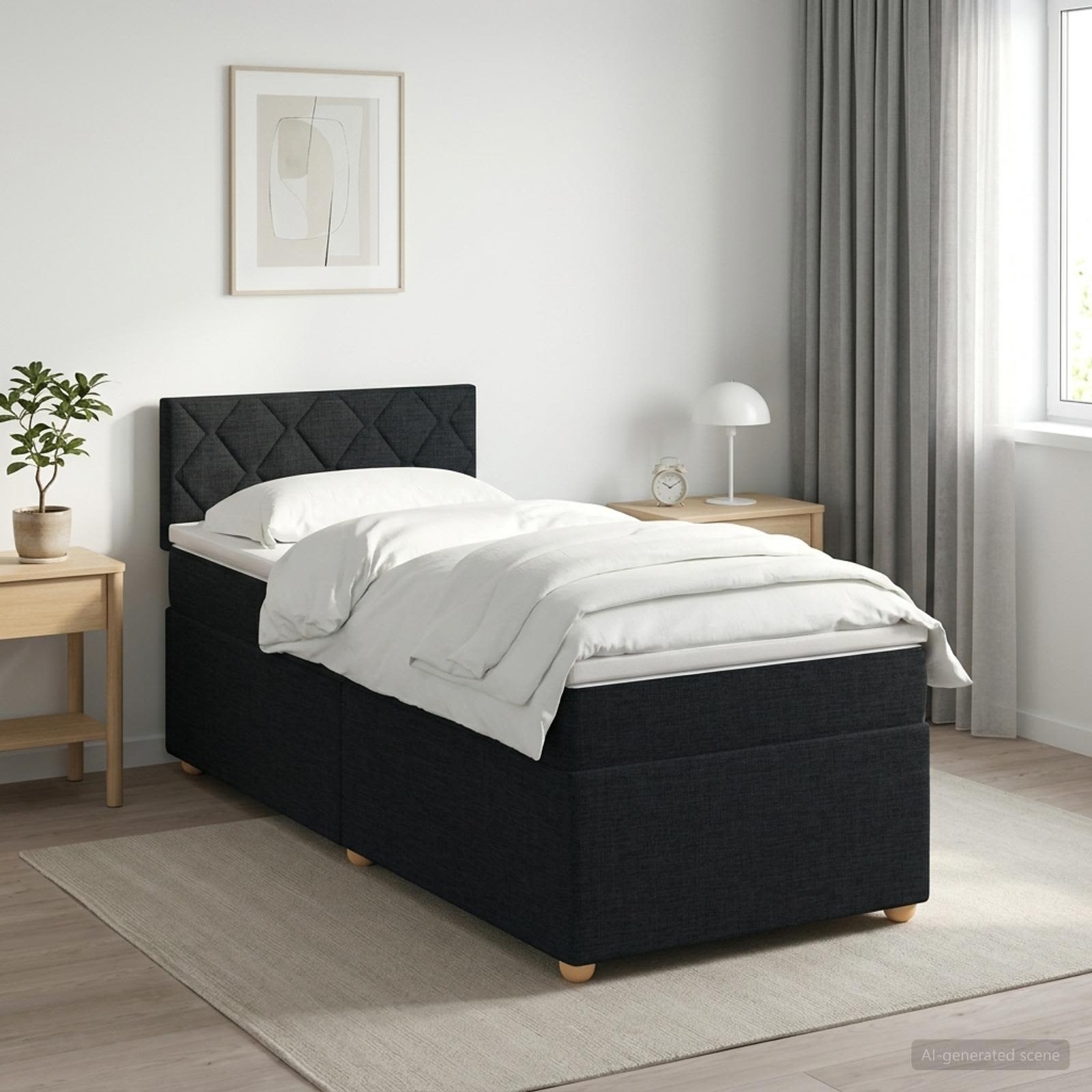 Lit boxspring avec matelas Noir 100 x 200 cm Tissu