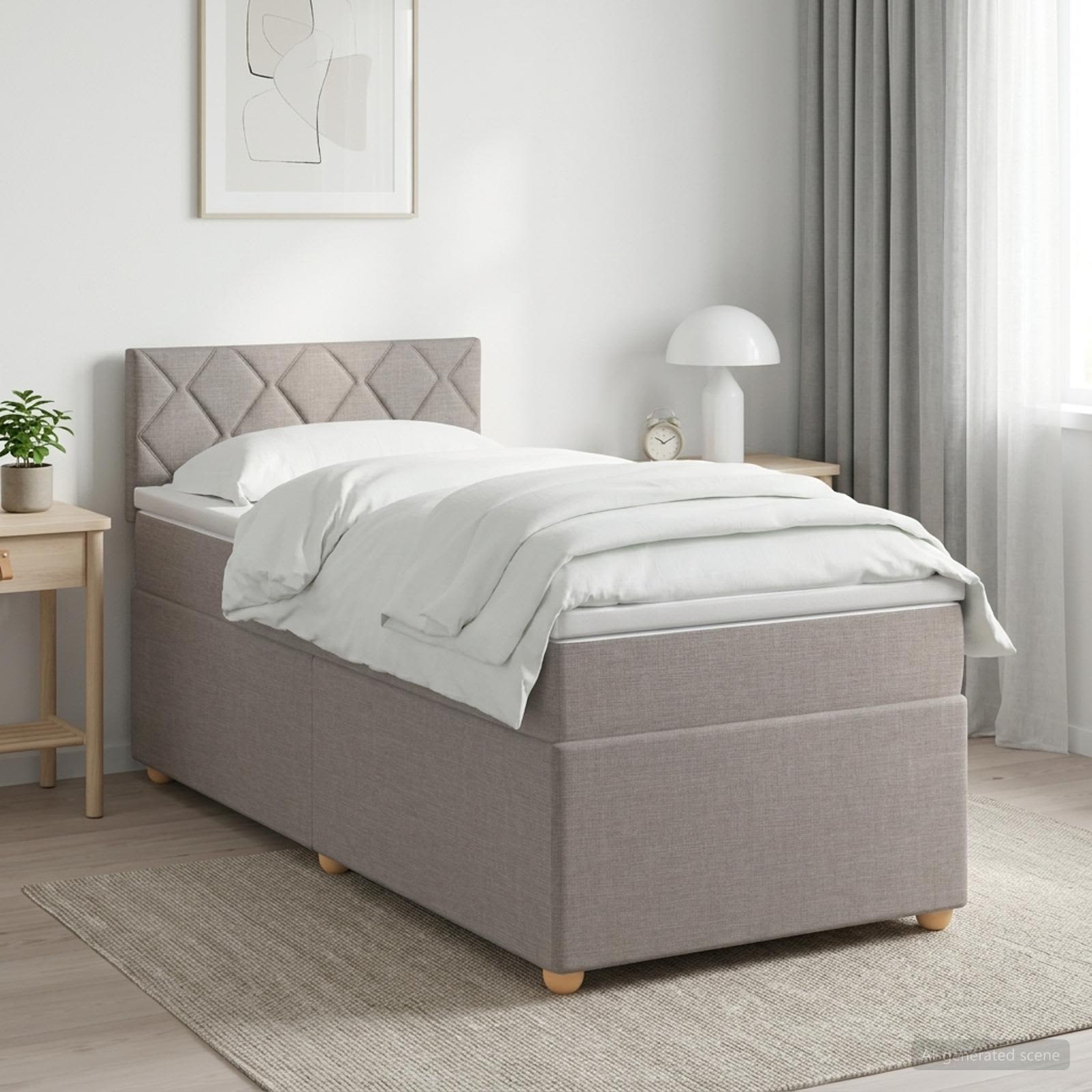Lit boxspring avec matelas Taupe 90 x 190 cm Tissu - XIOS