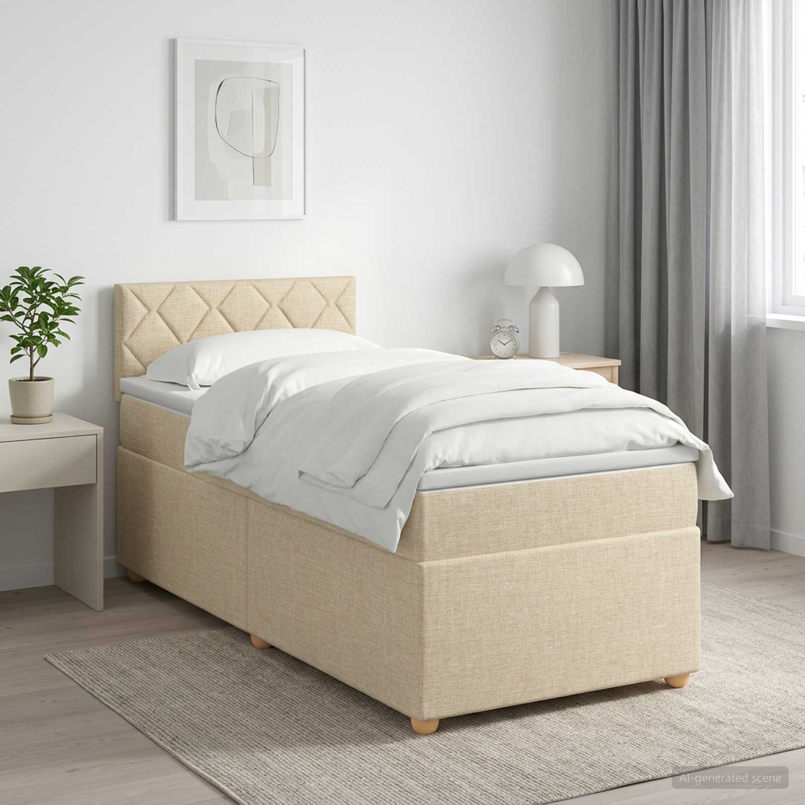 Lit boxspring avec matelas Crème 100 x 200 cm Tissu