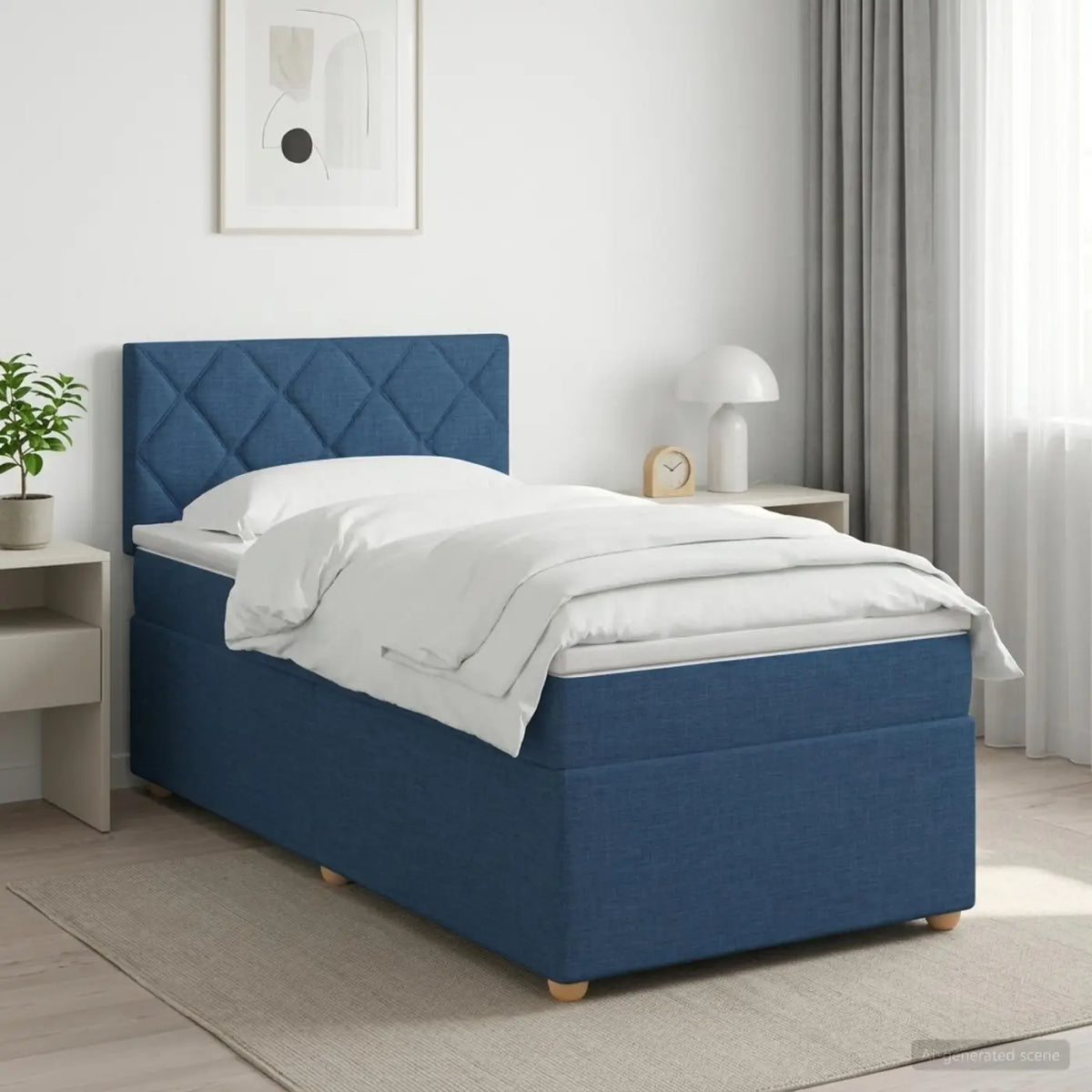 Lit boxspring avec matelas Bleu 80 x 200 cm Tissu - XIOS