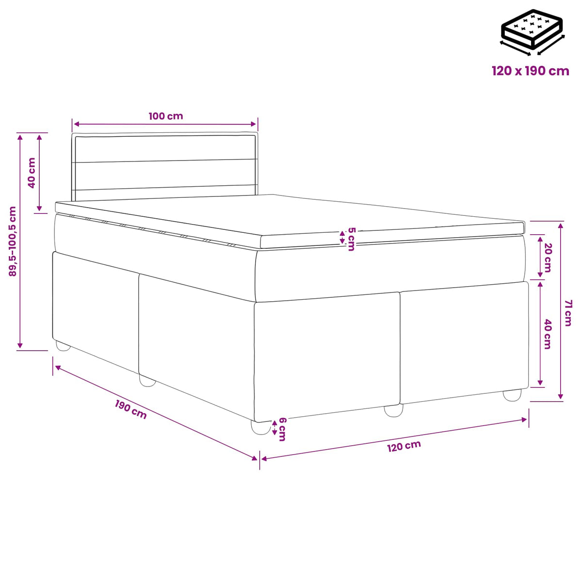 Lit boxspring avec matelas Marron foncé 120 x 190 cm Tissu