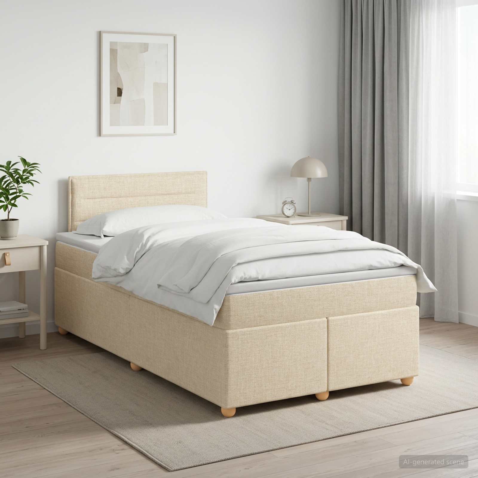 Lit boxspring avec matelas Crème 120 x 190 cm Tissu