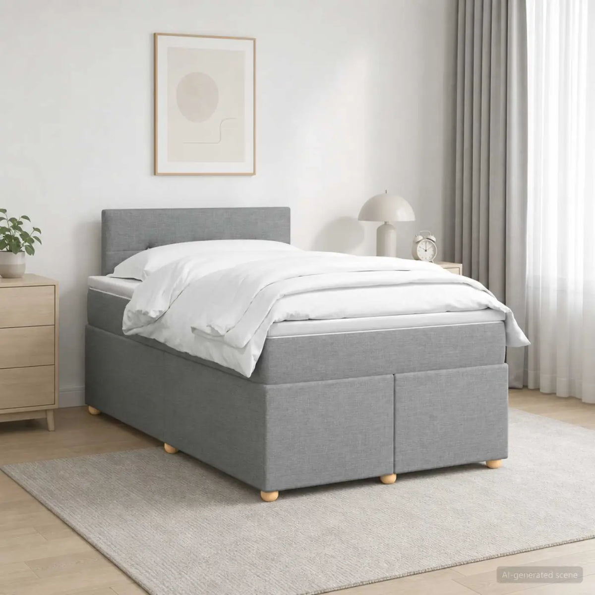 Lit boxspring avec matelas Gris clair 120 x 190 cm Tissu - XIOS