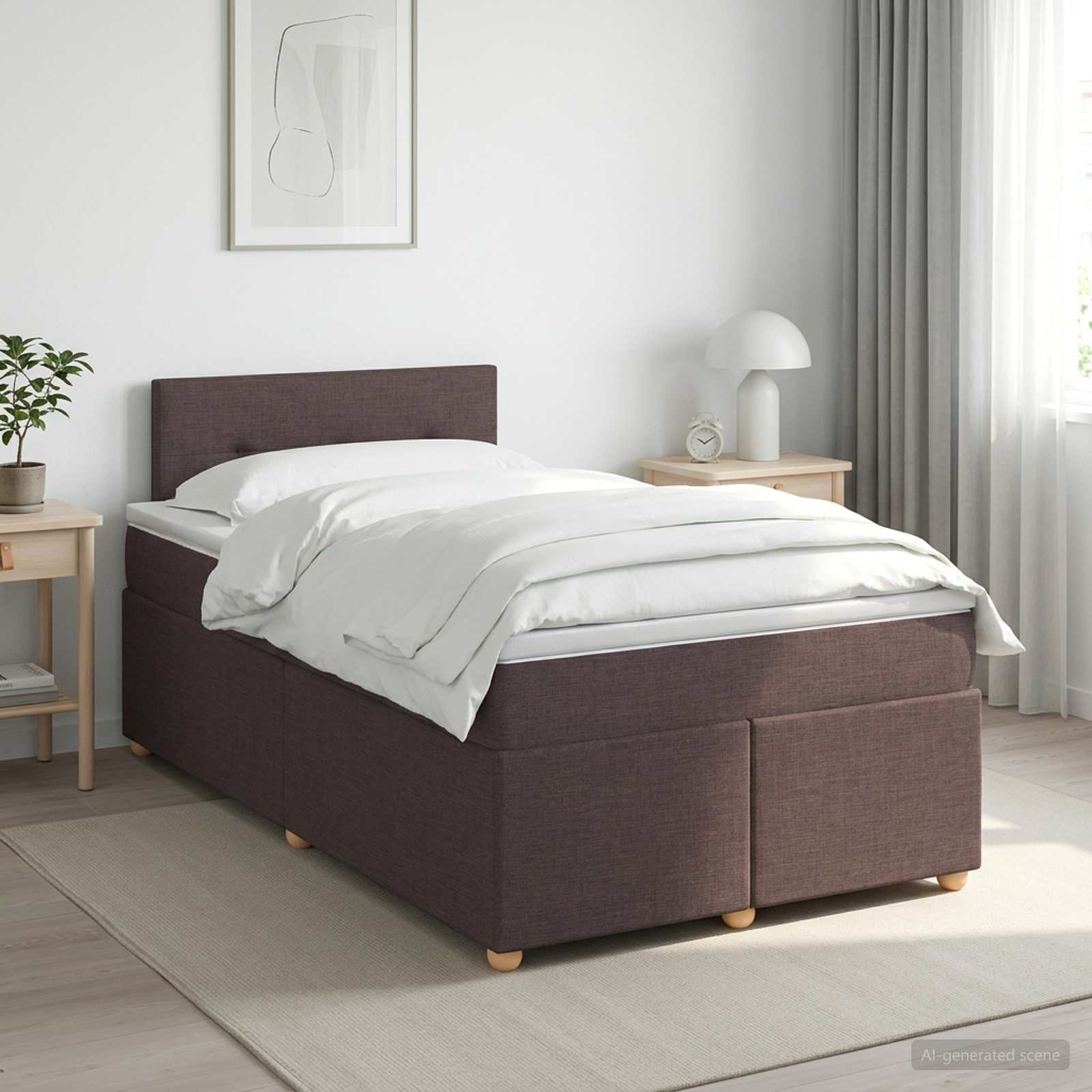 Lit boxspring avec matelas Marron foncé 120 x 190 cm Tissu