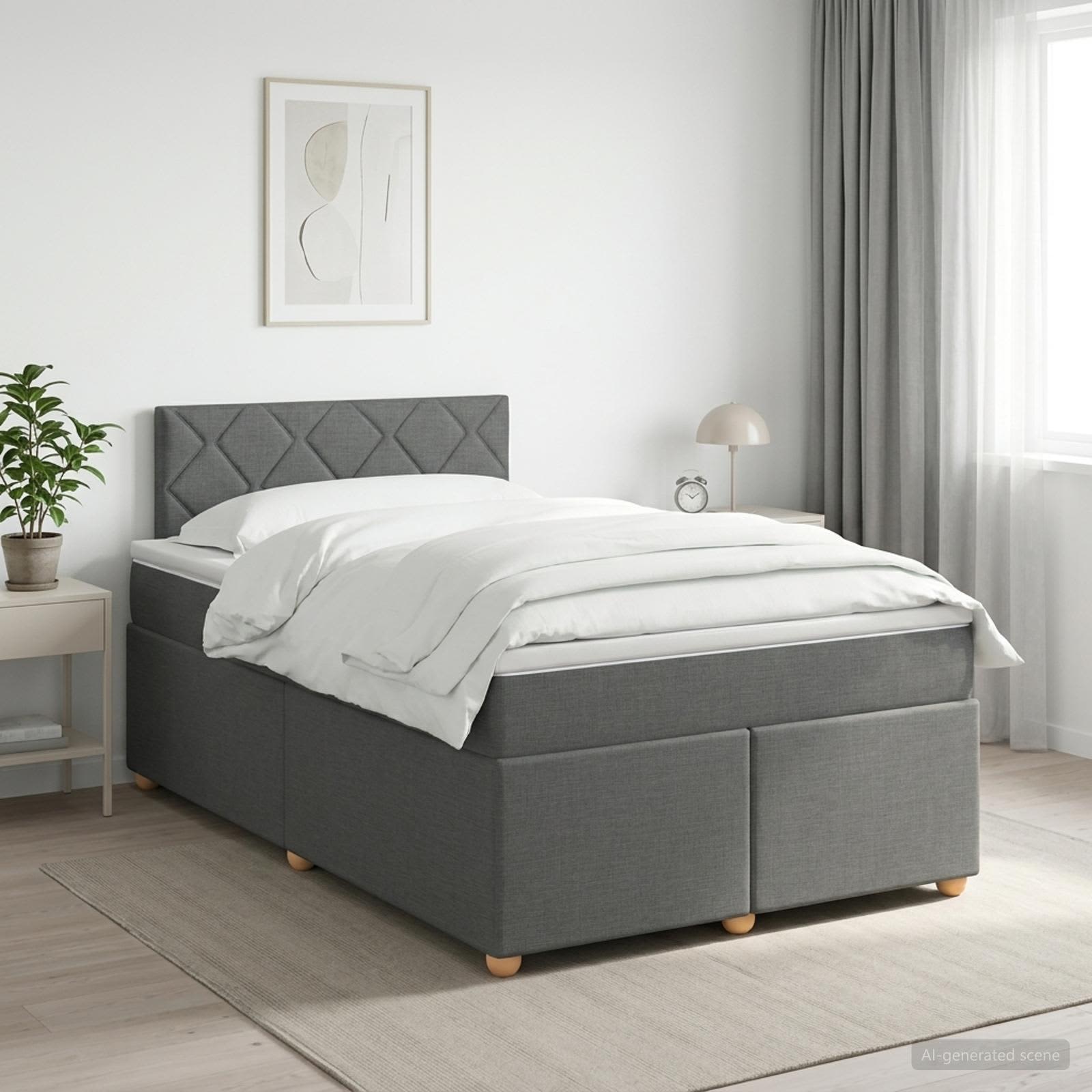 Lit boxspring avec matelas Gris foncé 120 x 200 cm Tissu